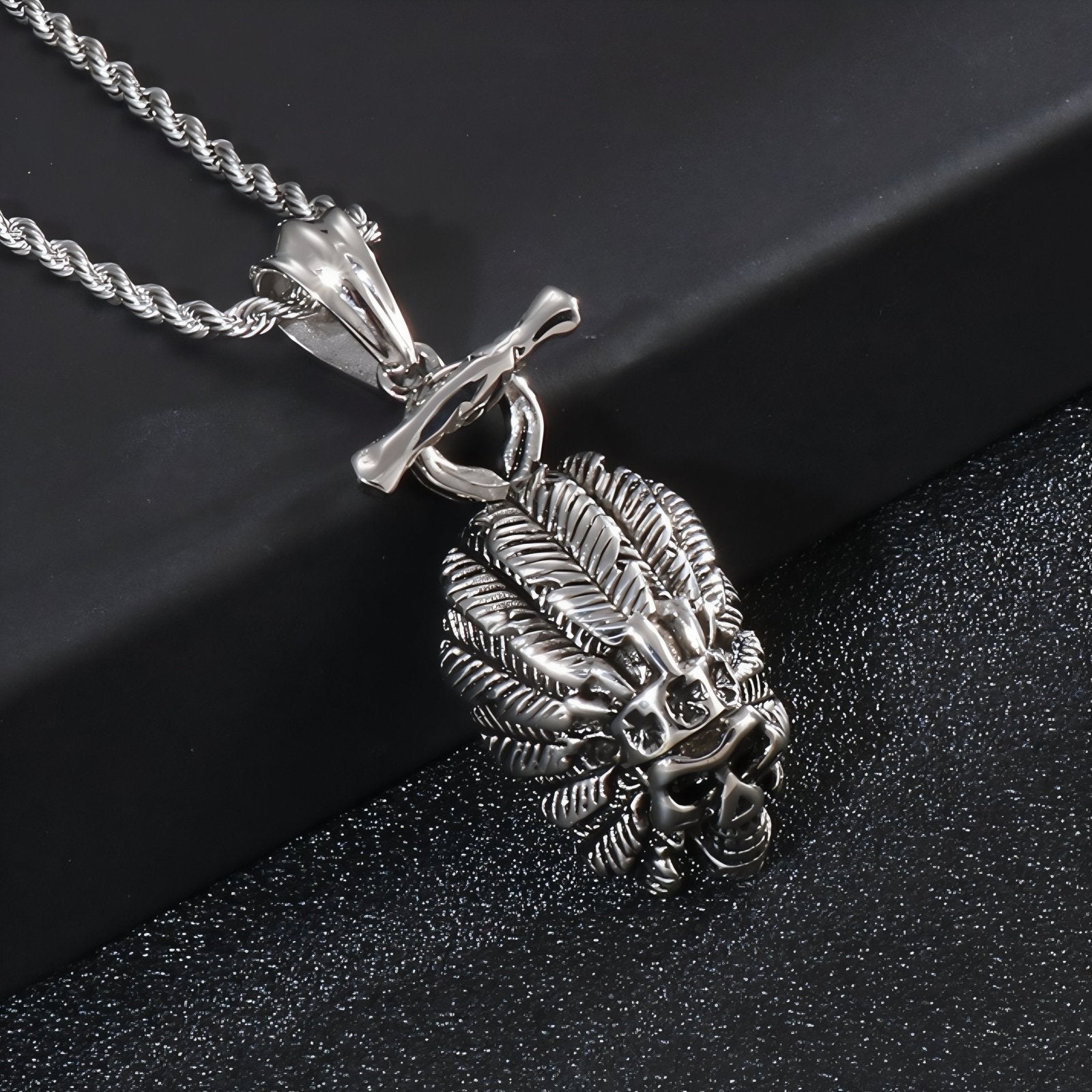 Collier pendentif tête de mort indien pour homme, en acier inoxydable, style punk