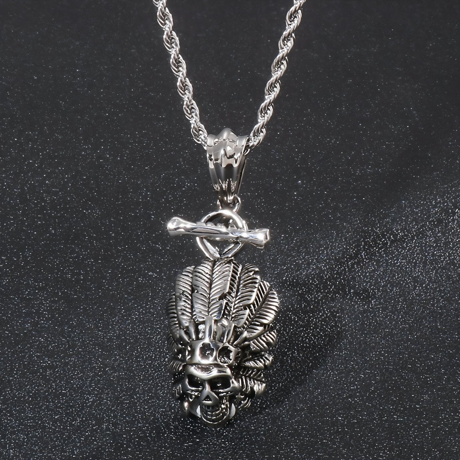 Collier pendentif tête de mort indien pour homme, en acier inoxydable, style punk