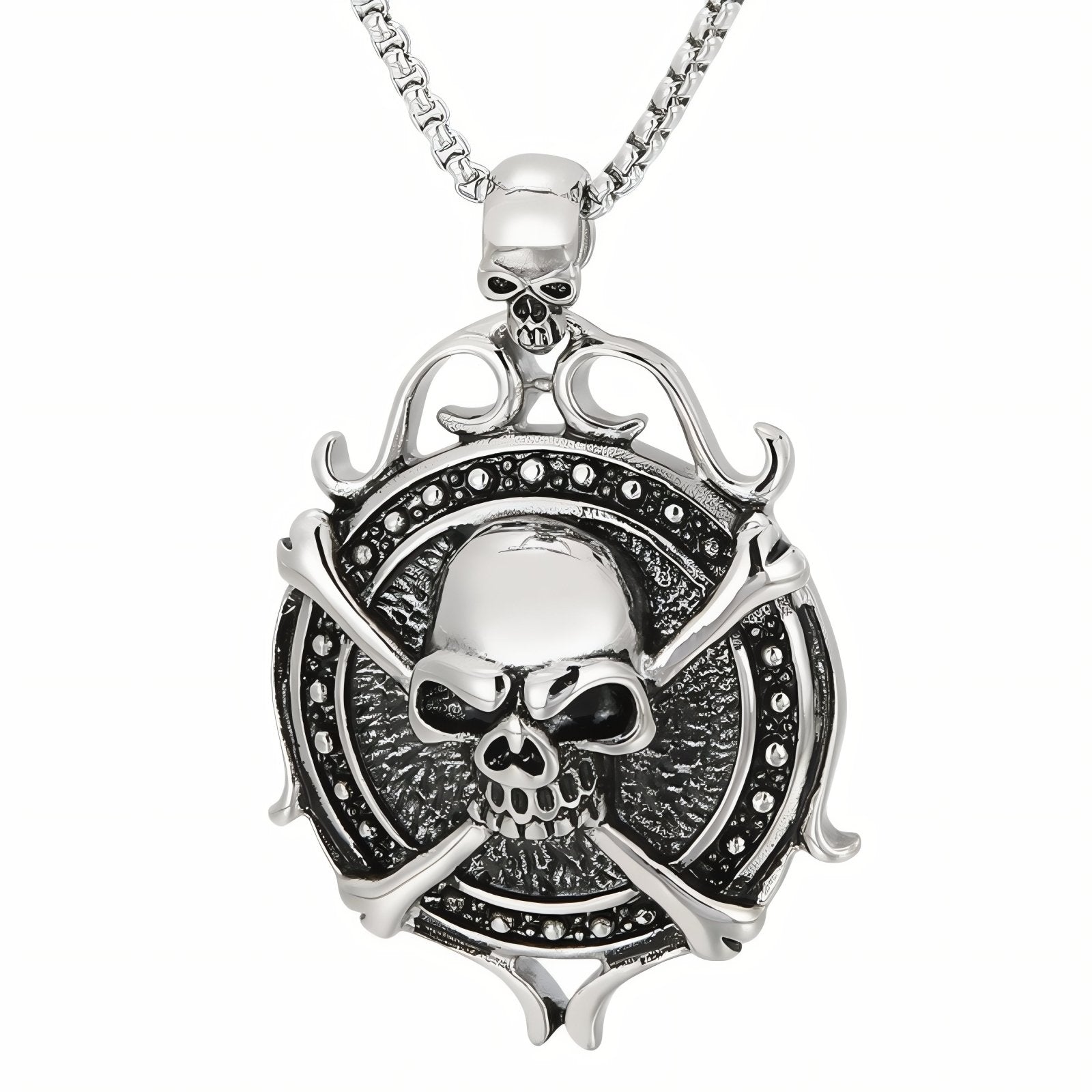 Collier pendentif tête de mort pirate, en acier inoxydable, style biker