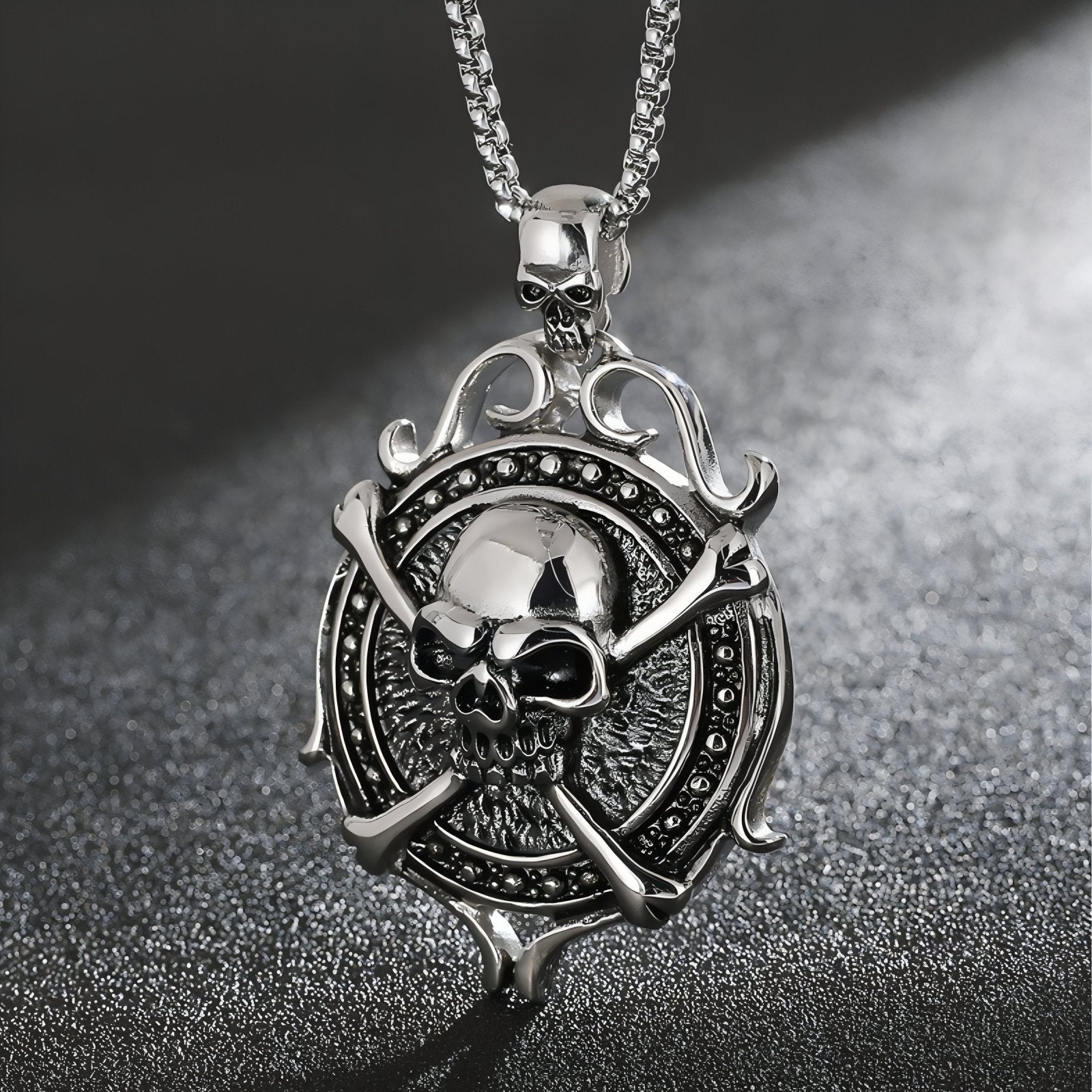 Collier pendentif tête de mort pirate, en acier inoxydable, style biker