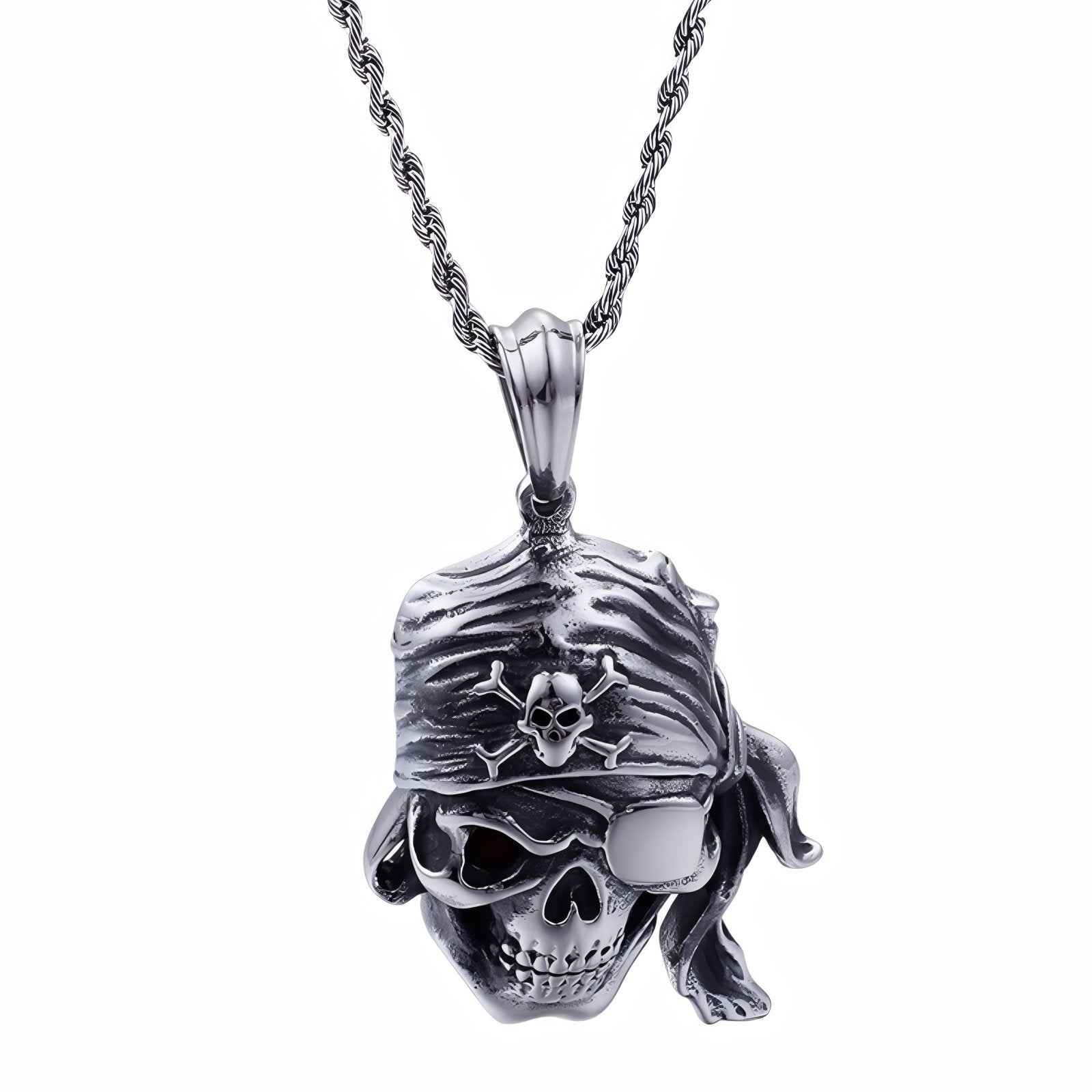 Collier pendentif tête de mort pirate pour homme, en acier inoxydable, style gothique