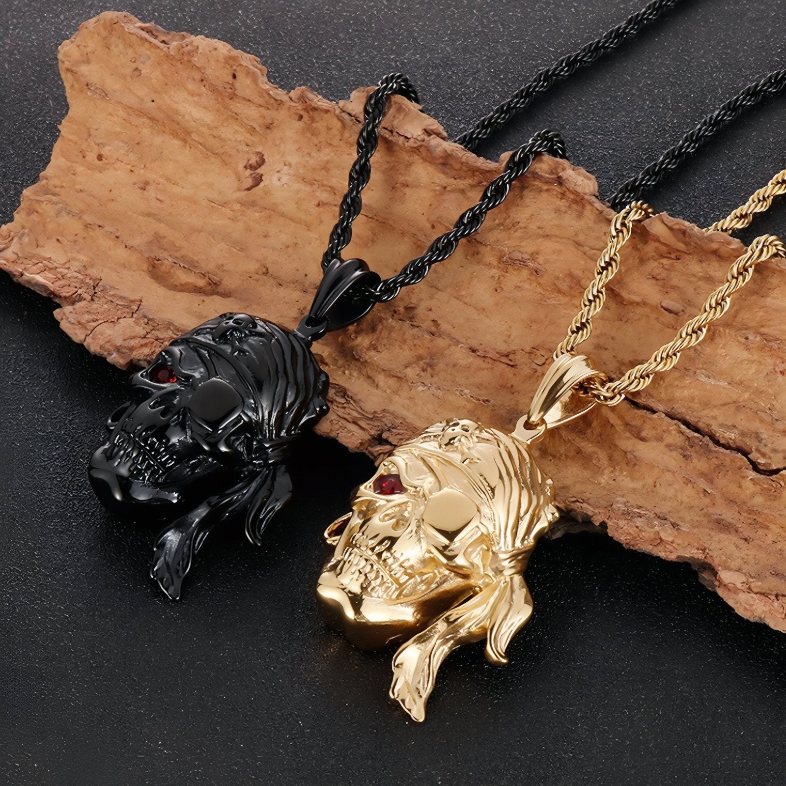 Collier pendentif tête de mort pirate pour homme, en acier inoxydable, style gothique