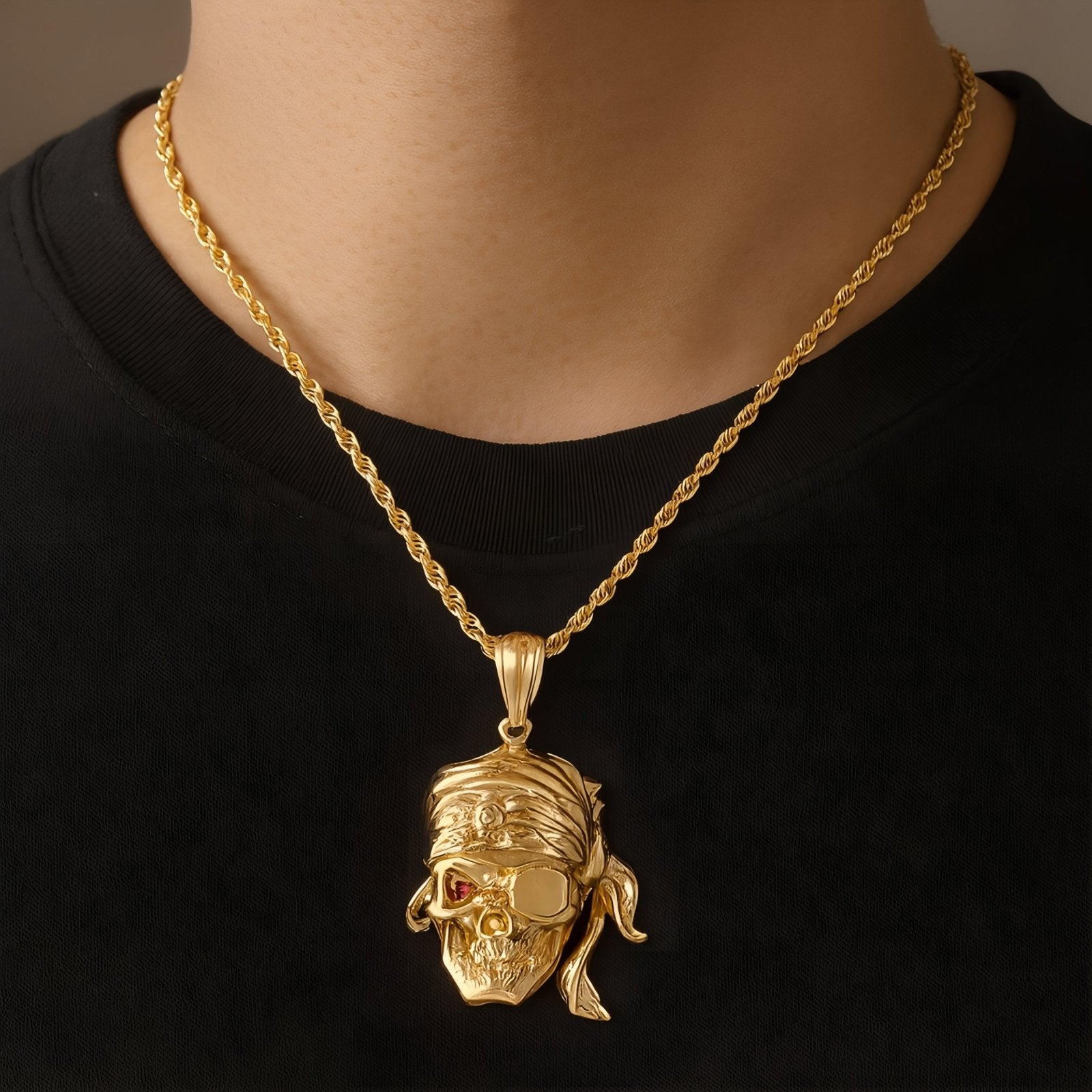 Collier pendentif tête de mort pirate pour homme, en acier inoxydable, style gothique