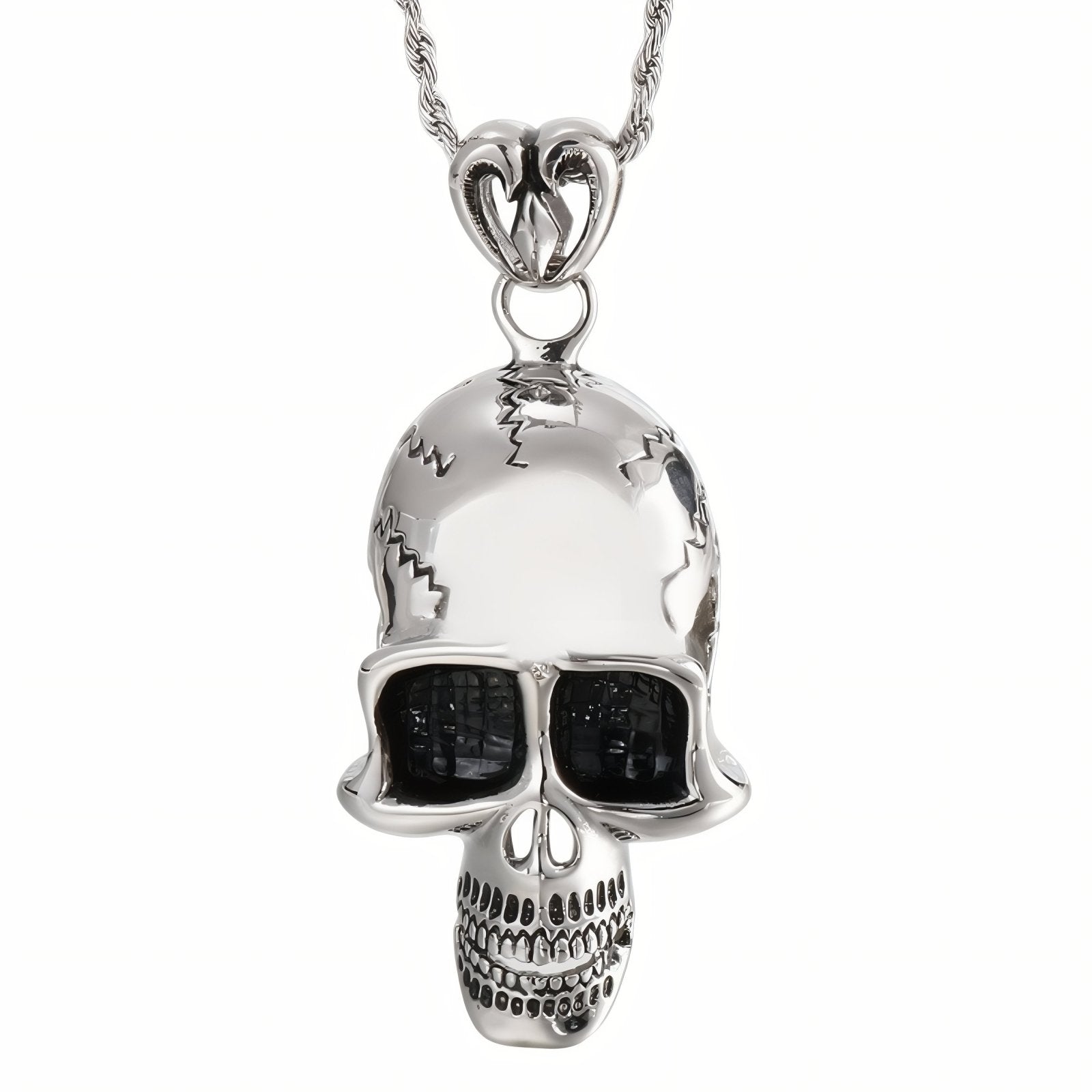 Collier pendentif tête de mort pour homme avec anneau cœur, en acier inoxydable, style punk