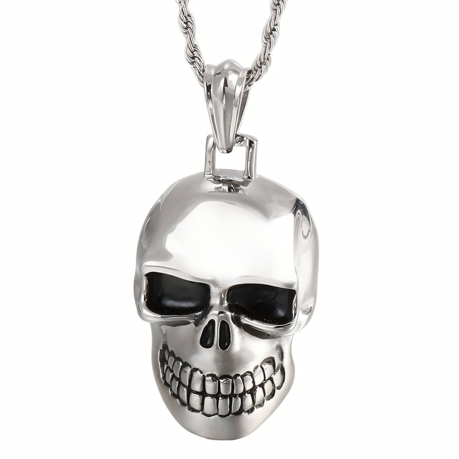 Collier pendentif tête de mort pour homme, maille torsadée, acier inoxydable, style rock