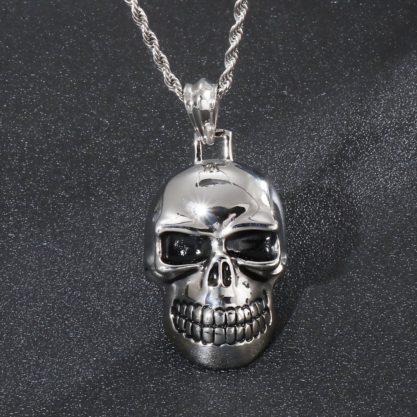 Collier pendentif tête de mort pour homme, maille torsadée, acier inoxydable, style rock