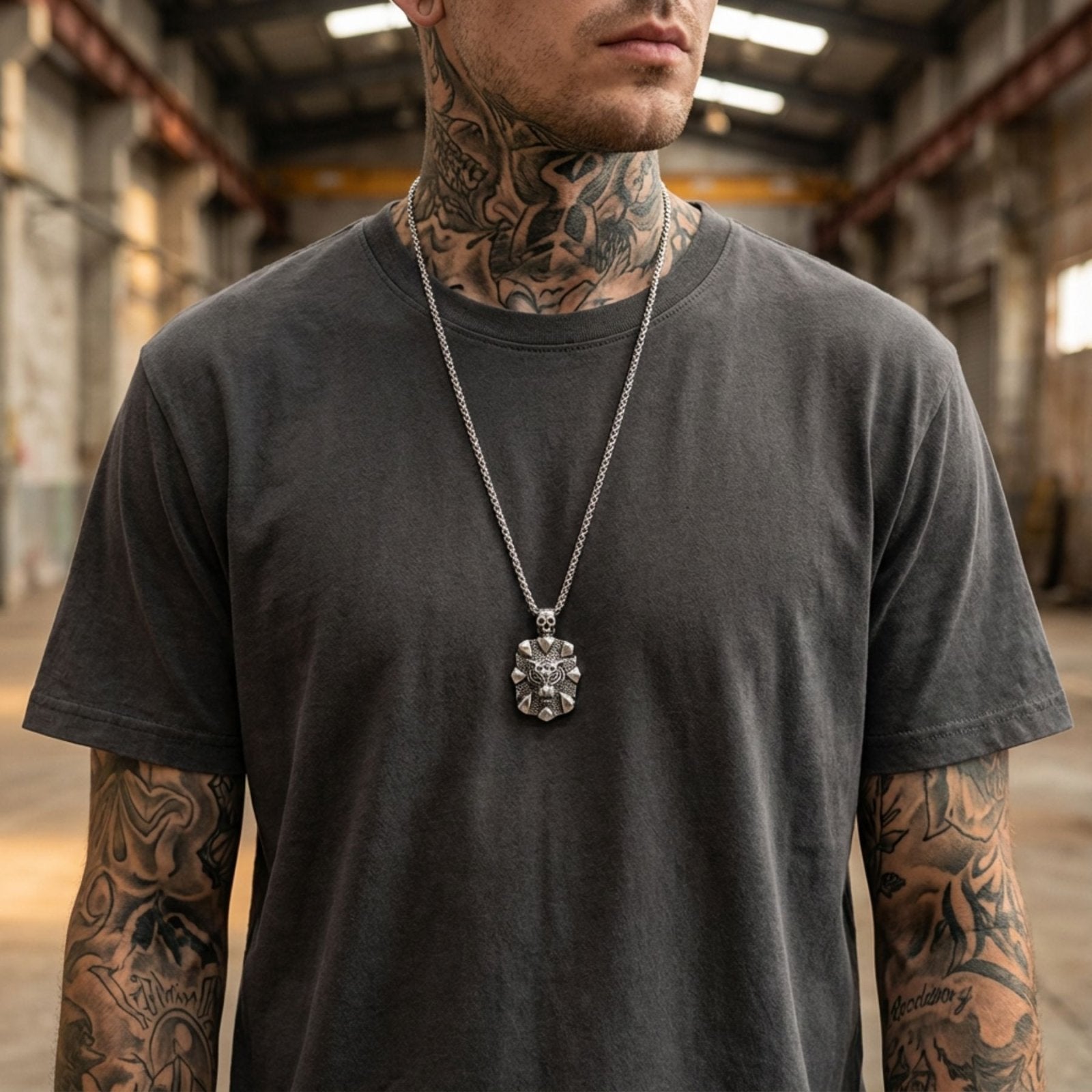 Collier pendentif tête de tigre avec tête de mort pour homme, en acier inoxydable, style punk