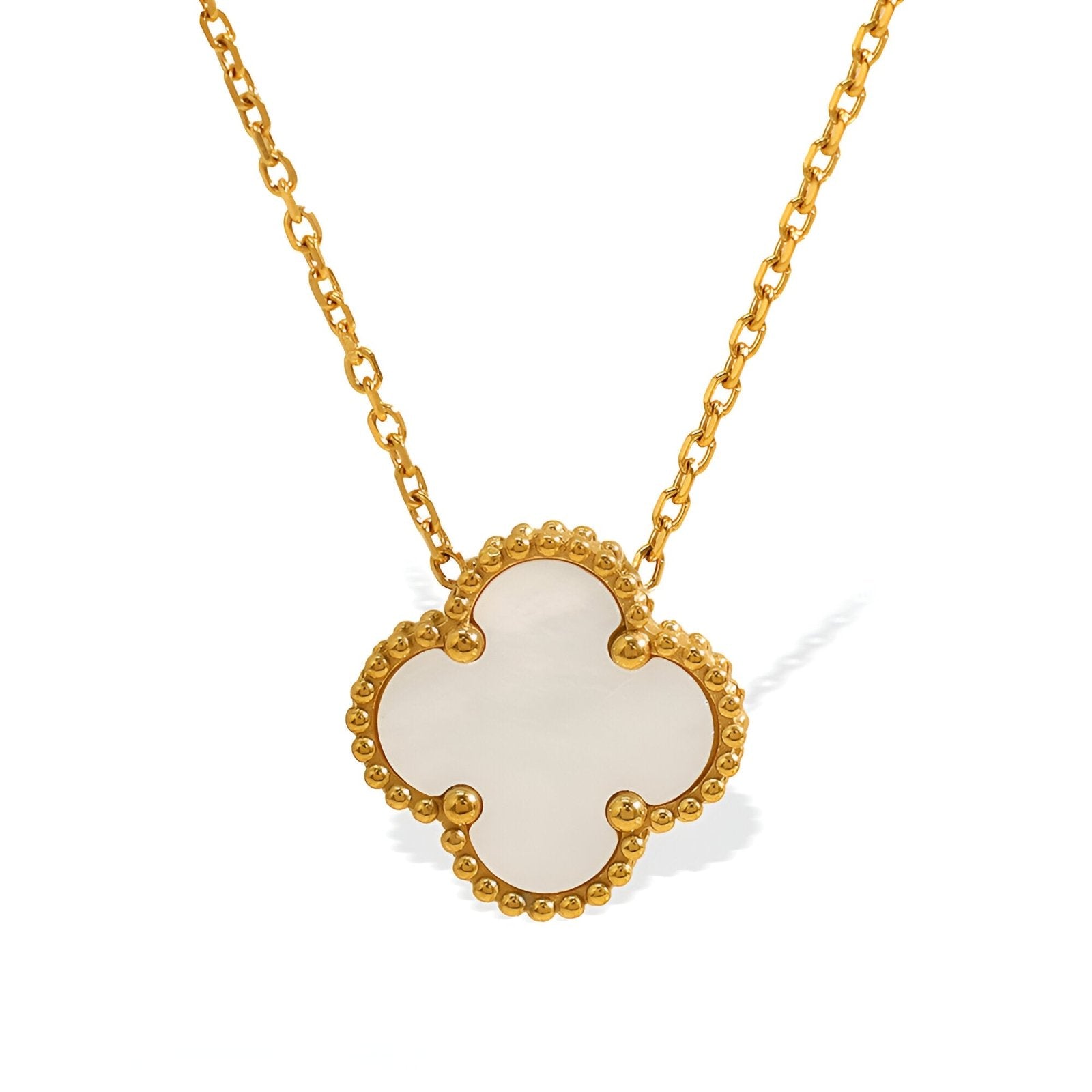 Collier pendentif trèfle, acrylique rouge ou blanc, chaîne dorée fine pour femme, modèle Naomie