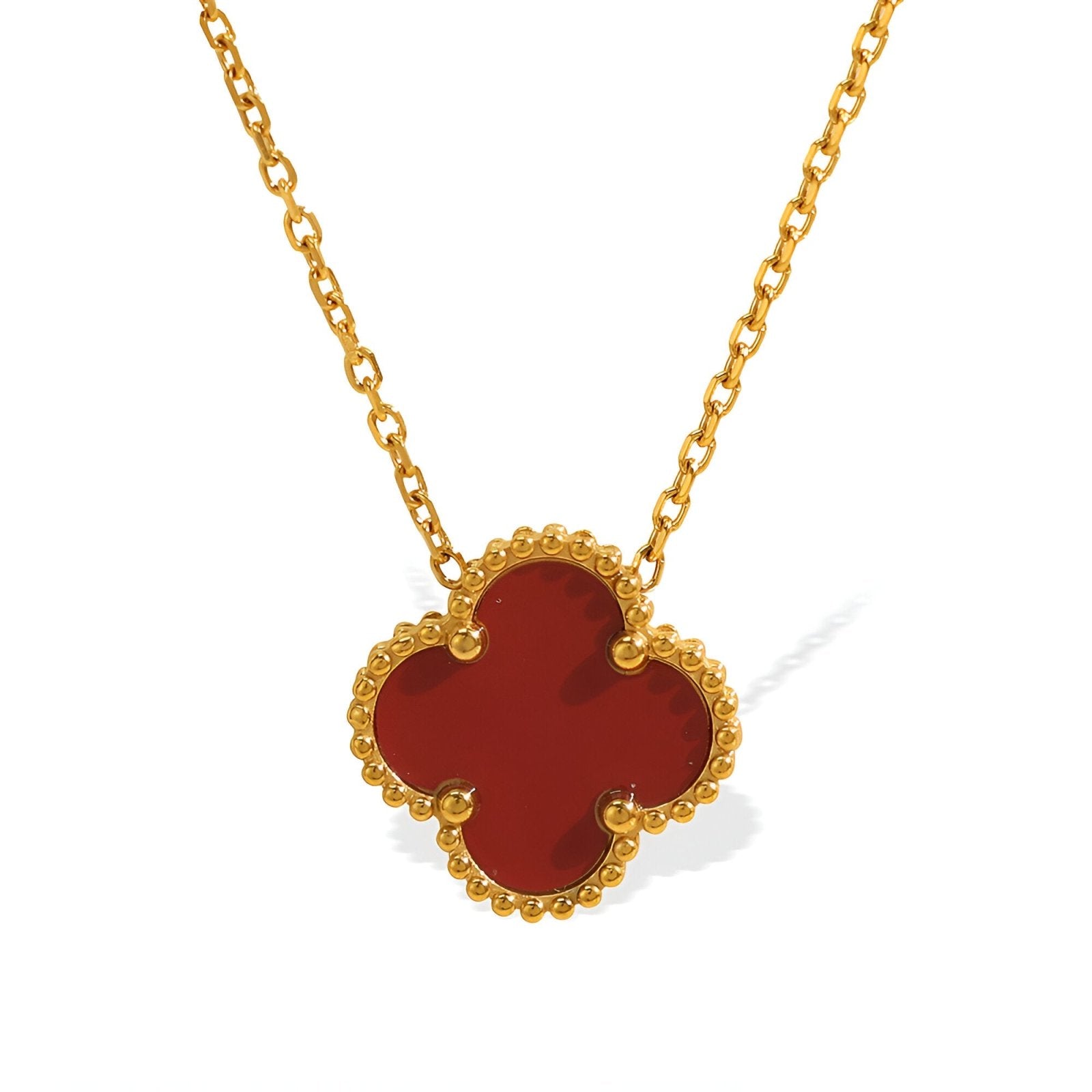 Collier pendentif trèfle, acrylique rouge ou blanc, chaîne dorée fine pour femme, modèle Naomie