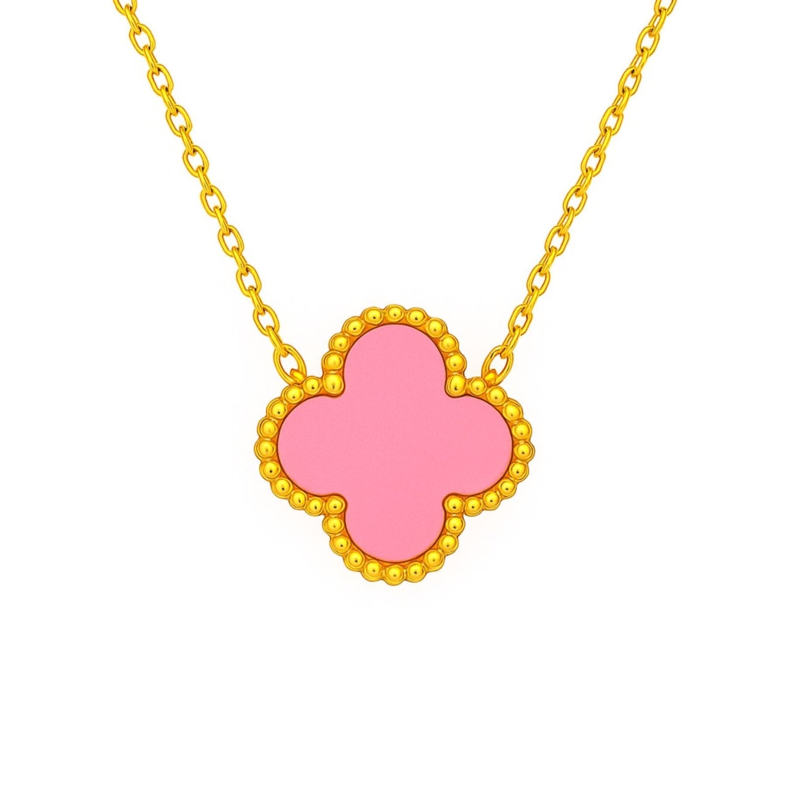 Collier pendentif trèfle, acrylique rouge ou blanc, chaîne dorée fine pour femme, modèle Naomie