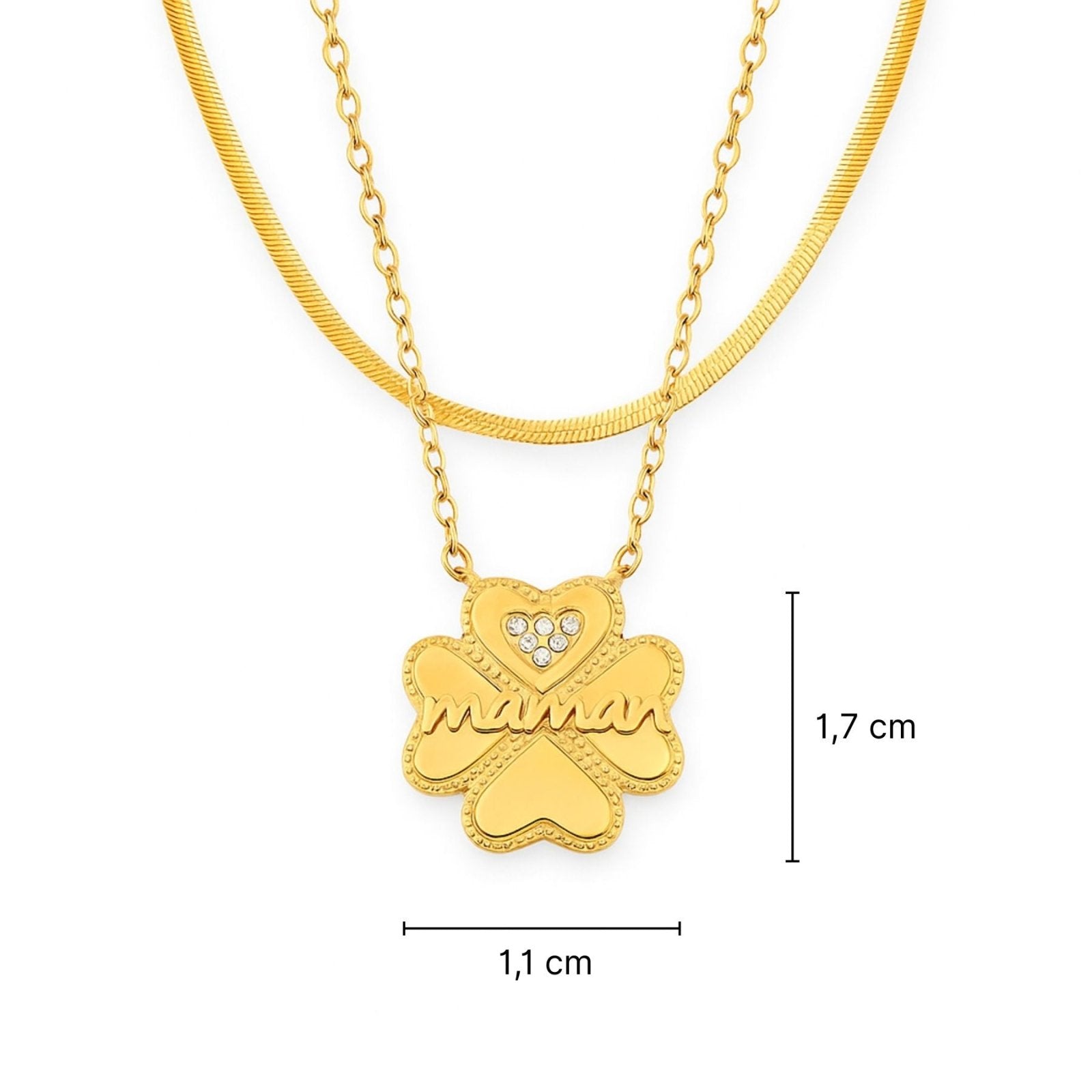 Collier pendentif trèfle doré “maman” en acier inoxydable, orné de zircons, bijou symbolique pour femme, modèle Anita