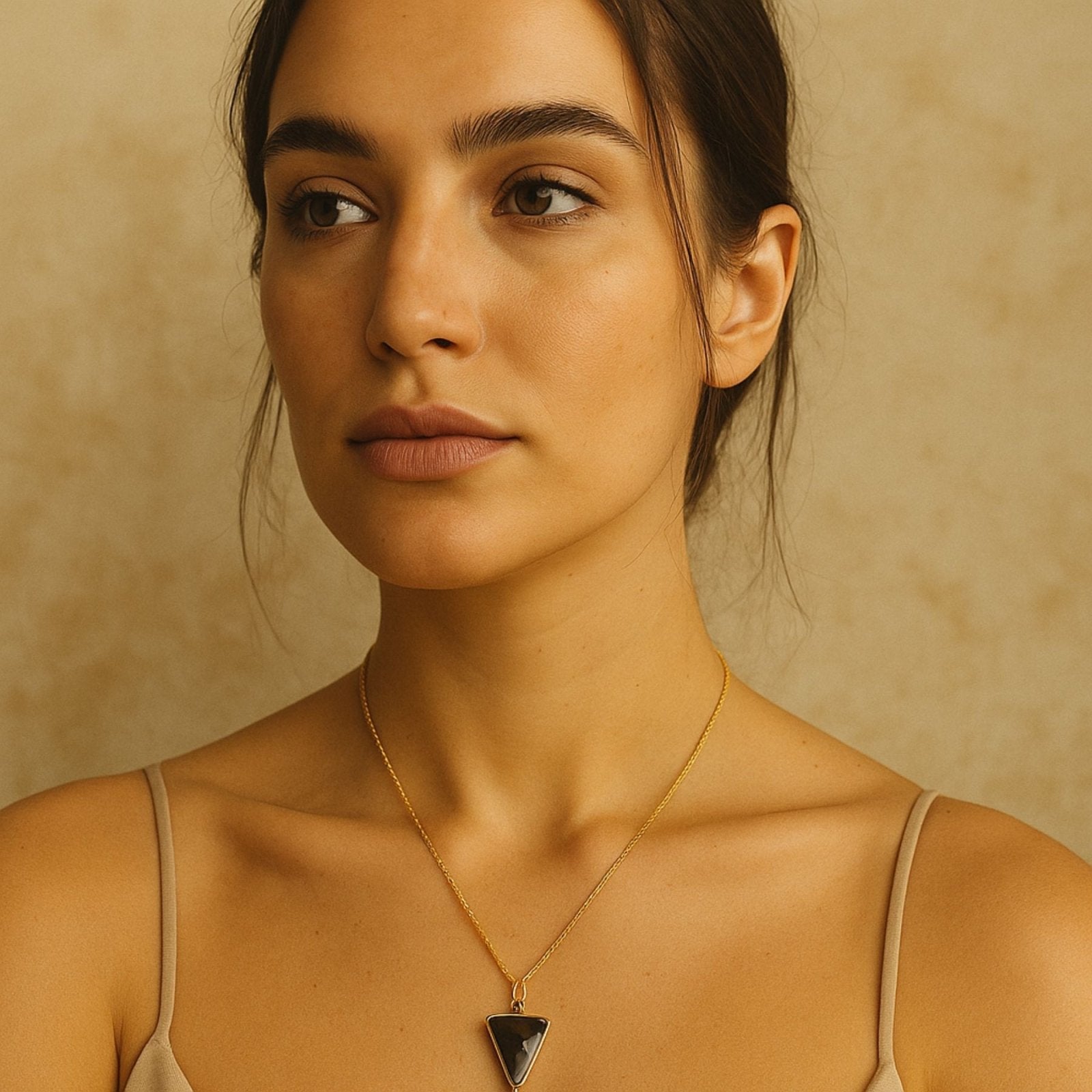 Collier pendentif triangle en labradorite naturelle, chaîne dorée pour femme, modèle Haléa