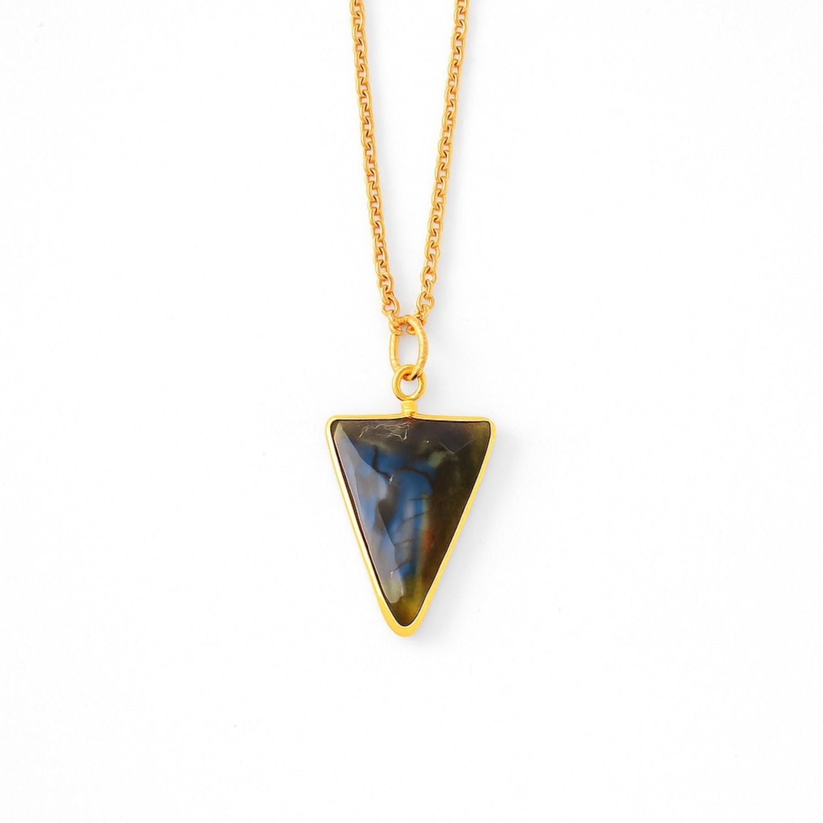 Collier pendentif triangle en labradorite naturelle, chaîne dorée pour femme, modèle Haléa