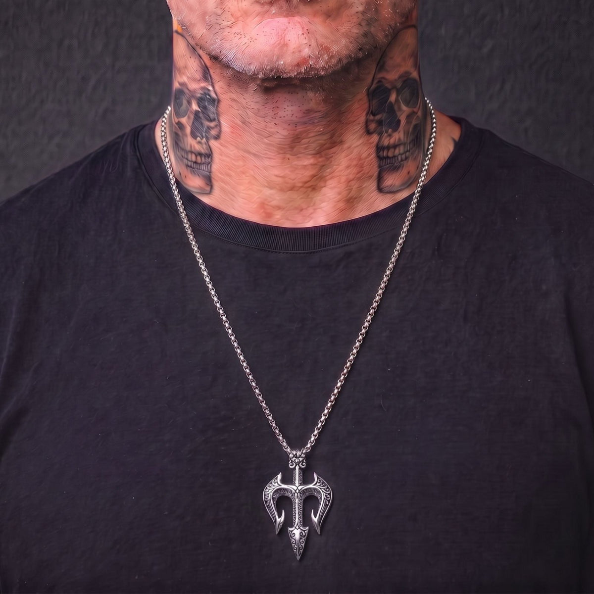 Collier pendentif trident pour homme, en acier inoxydable, design nordique aux motifs celtiques gravés