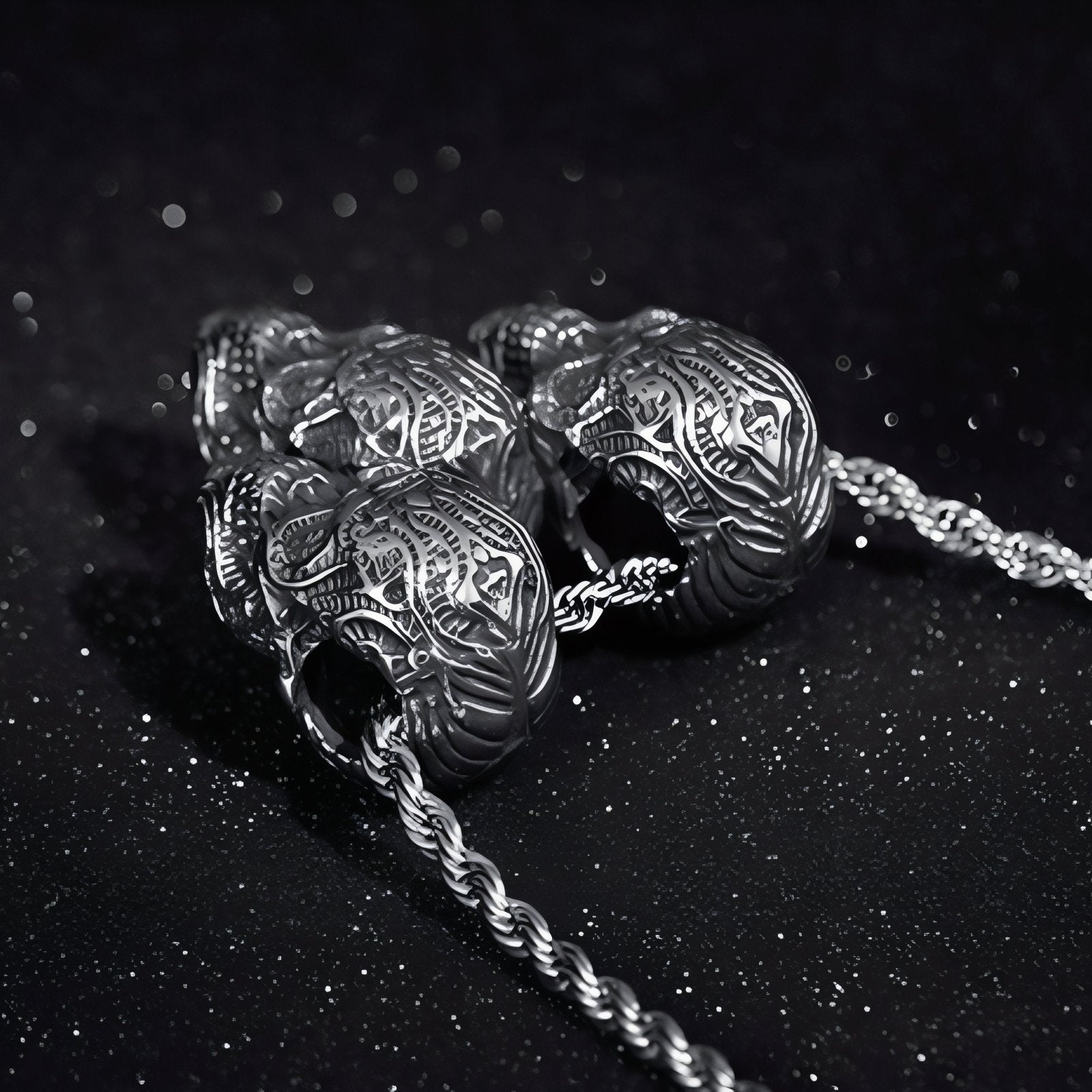 Collier pendentif triple têtes de mort pour homme, en acier inoxydable, style gothique