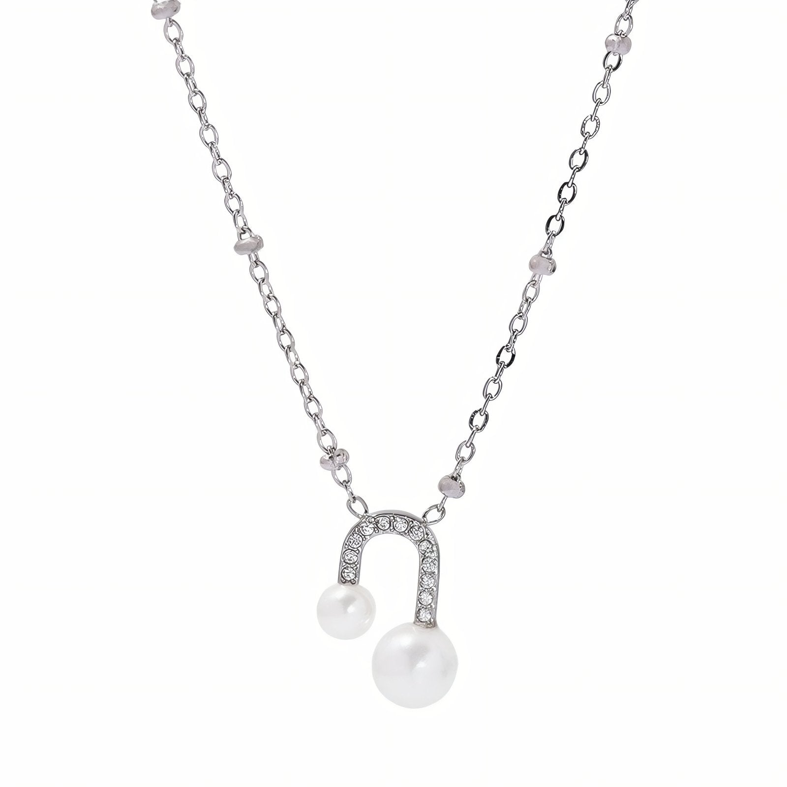 Collier pendentif U pour femme, avec zircons et perles blanches, en acier inoxydable