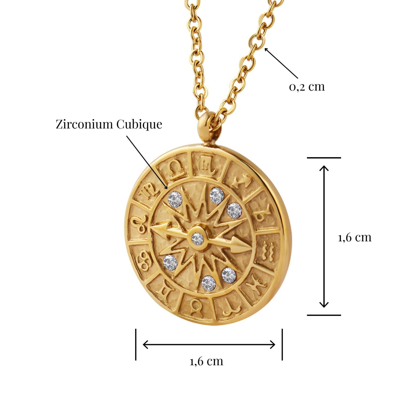 Collier pendentif zodiaque doré, médaillon étoilé en acier inoxydable et zircons, pour femme, modèle Ayla