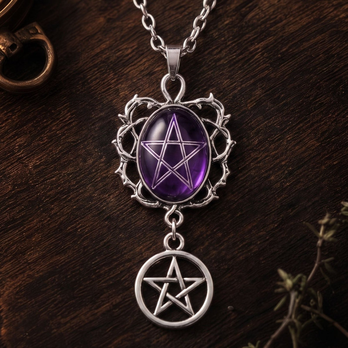 Collier pentagramme satanique pour femme, en alliage de zinc, avec pierre violette