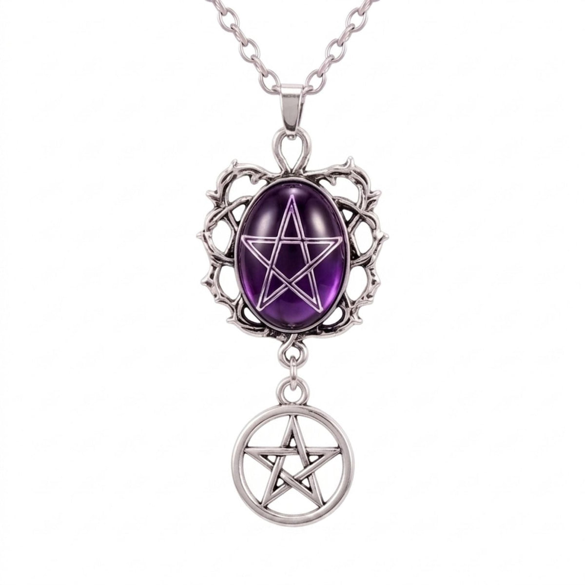Collier pentagramme satanique pour femme, en alliage de zinc, avec pierre violette