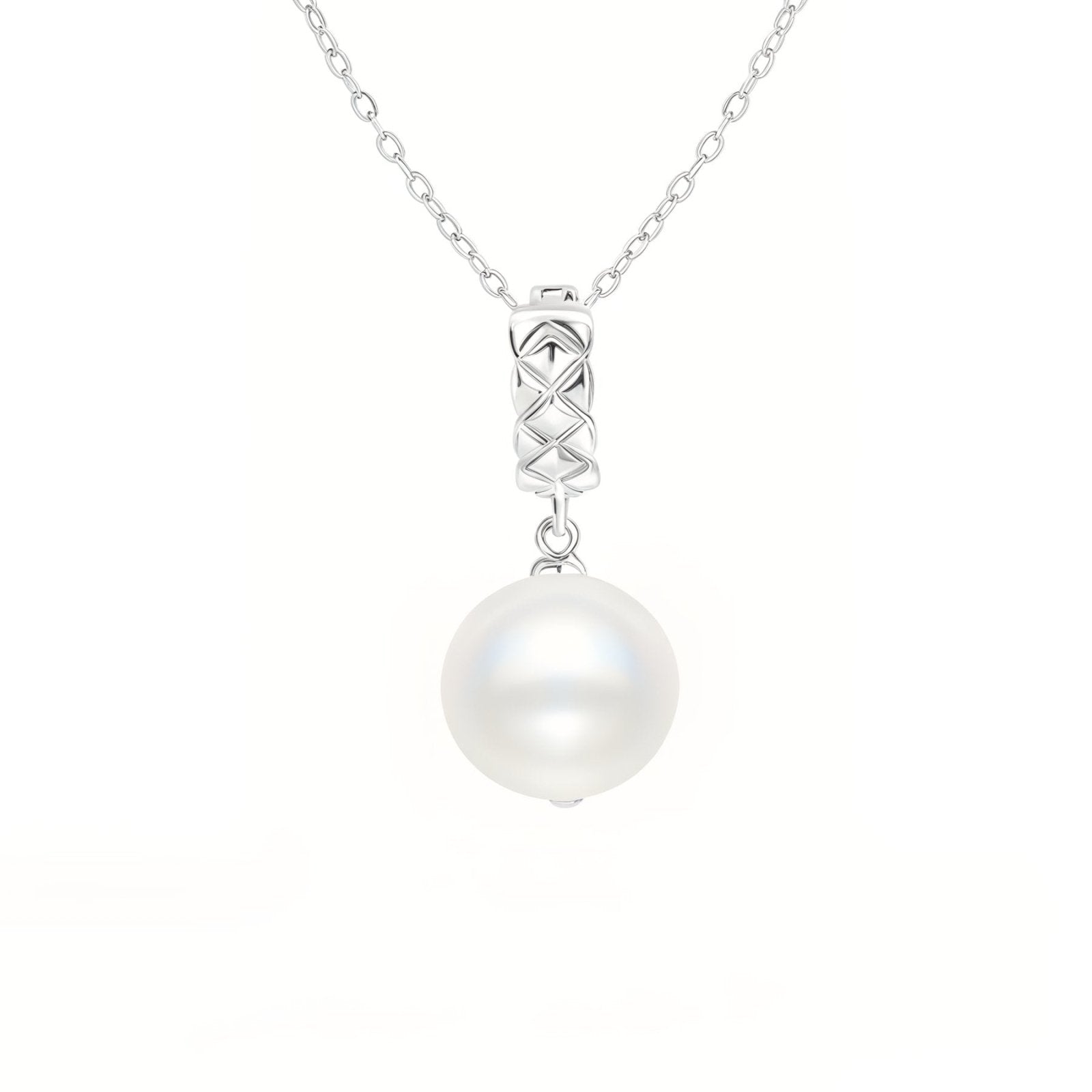 Collier perle blanche nacrée, monture argent 925, pendentif élégant, modèle Alisha
