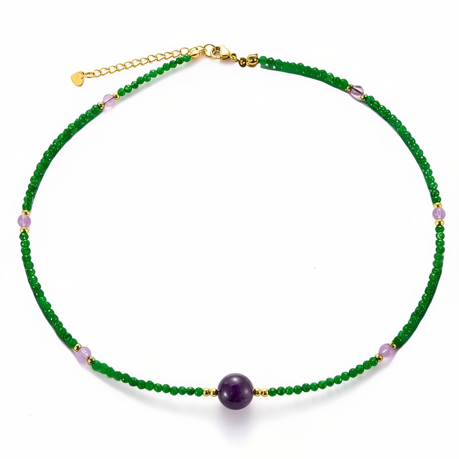 Collier perlé en améthyste naturelle et perles fantaisie vertes, collier court féminin et lumineux, modèle Naïma