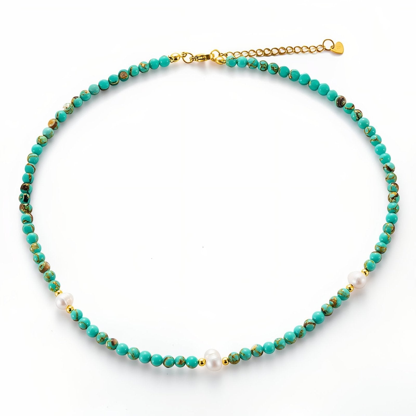 Collier perlé turquoise et perles d’eau douce, style bohème chic pour femme, modèle Yelena
