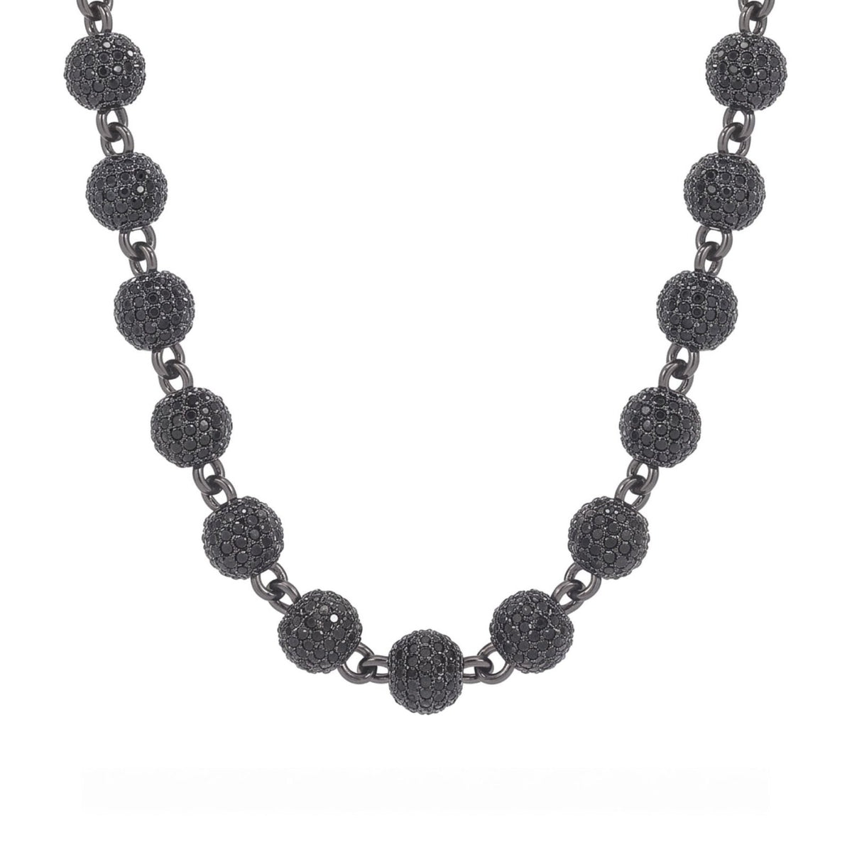 Collier perles noires pour homme, en cuivre serti de zircons, chaîne sphérique 8 mm au style hip-hop