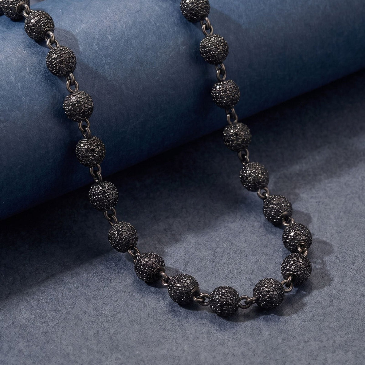 Collier perles noires pour homme, en cuivre serti de zircons, chaîne sphérique 8 mm au style hip-hop