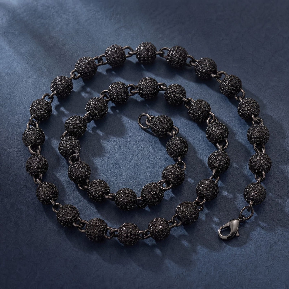 Collier perles noires pour homme, en cuivre serti de zircons, chaîne sphérique 8 mm au style hip-hop