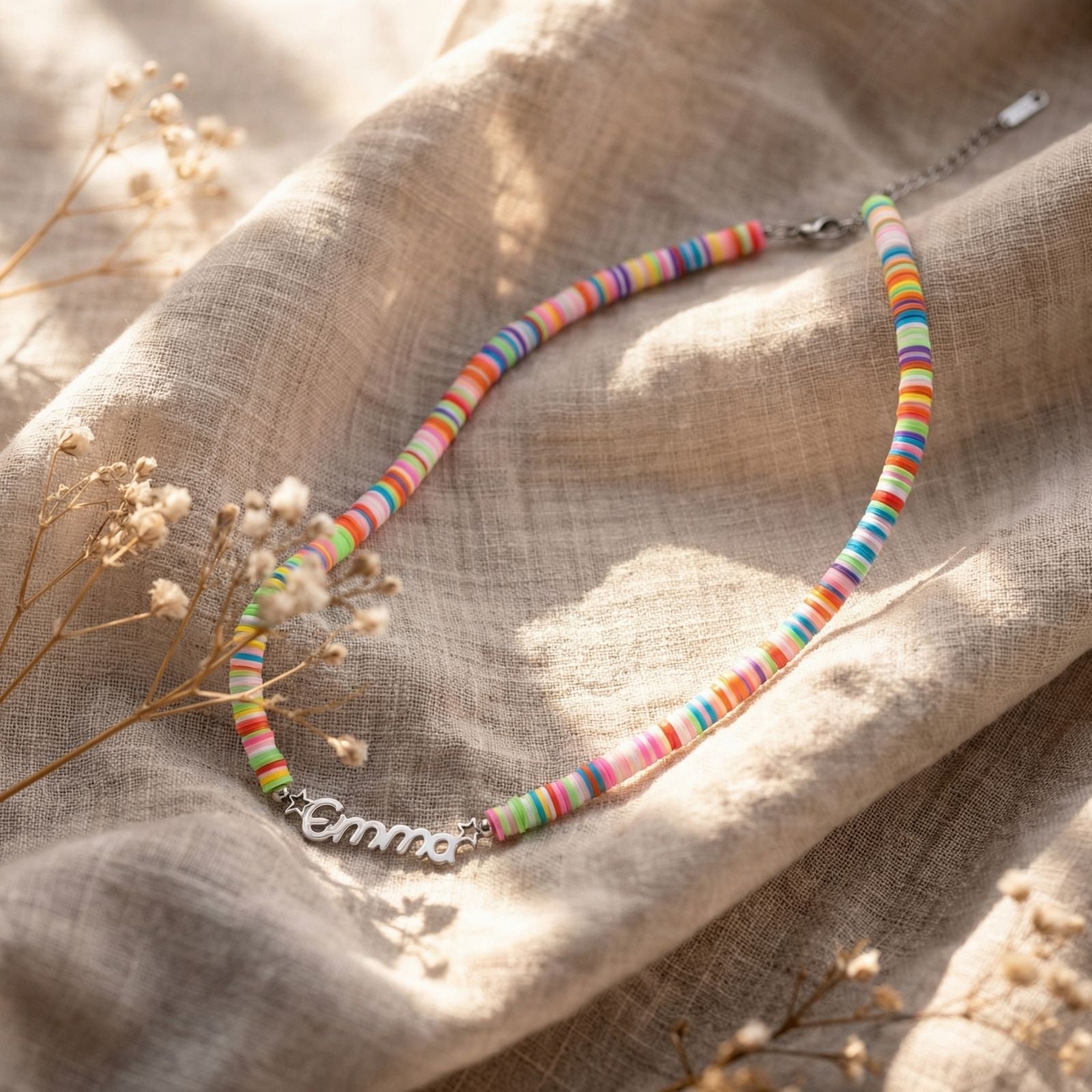 Collier personnalisable en perles de Heishi, perles colorées pendentif en acier 316L