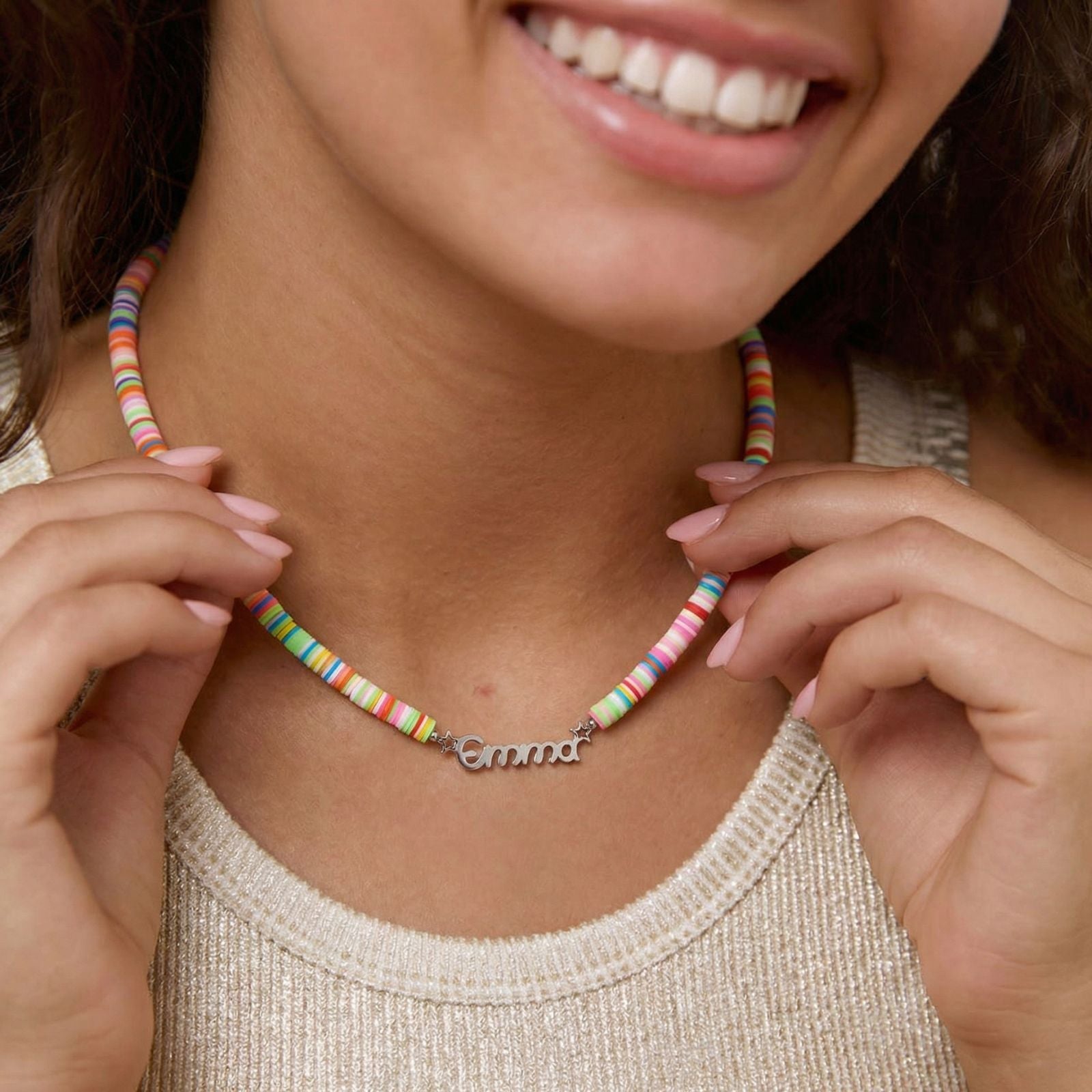 Collier personnalisable en perles de Heishi, perles colorées pendentif en acier 316L