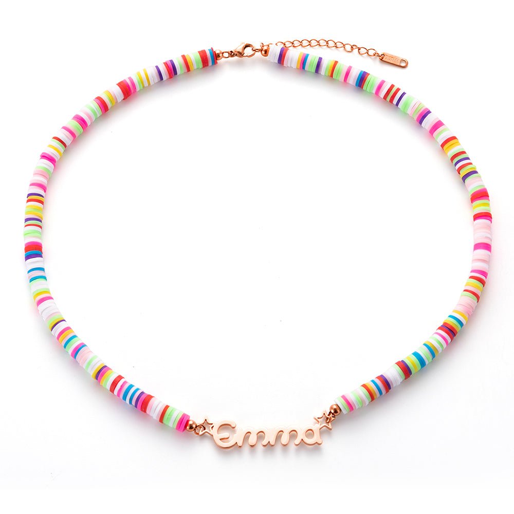 Collier personnalisable en perles de Heishi, perles colorées pendentif en acier 316L, modèle Rainbow