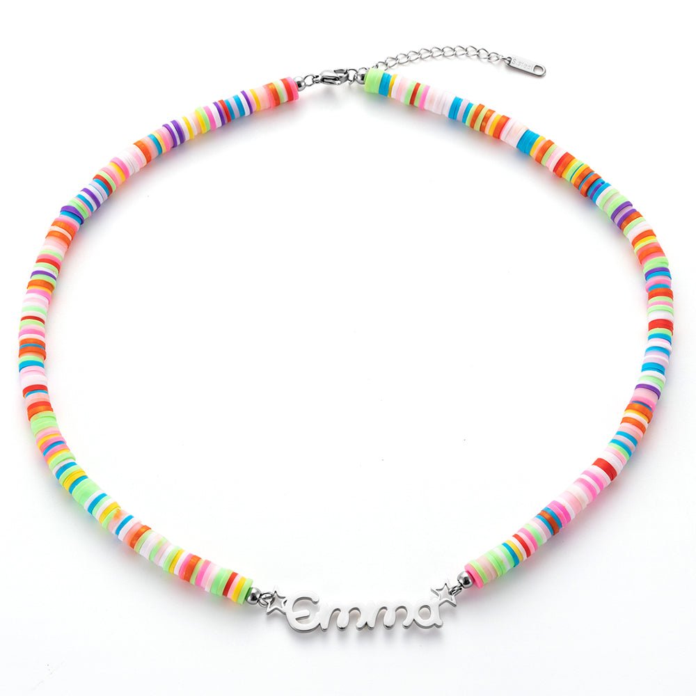 Collier personnalisable en perles de Heishi, perles colorées pendentif en acier 316L, modèle Rainbow