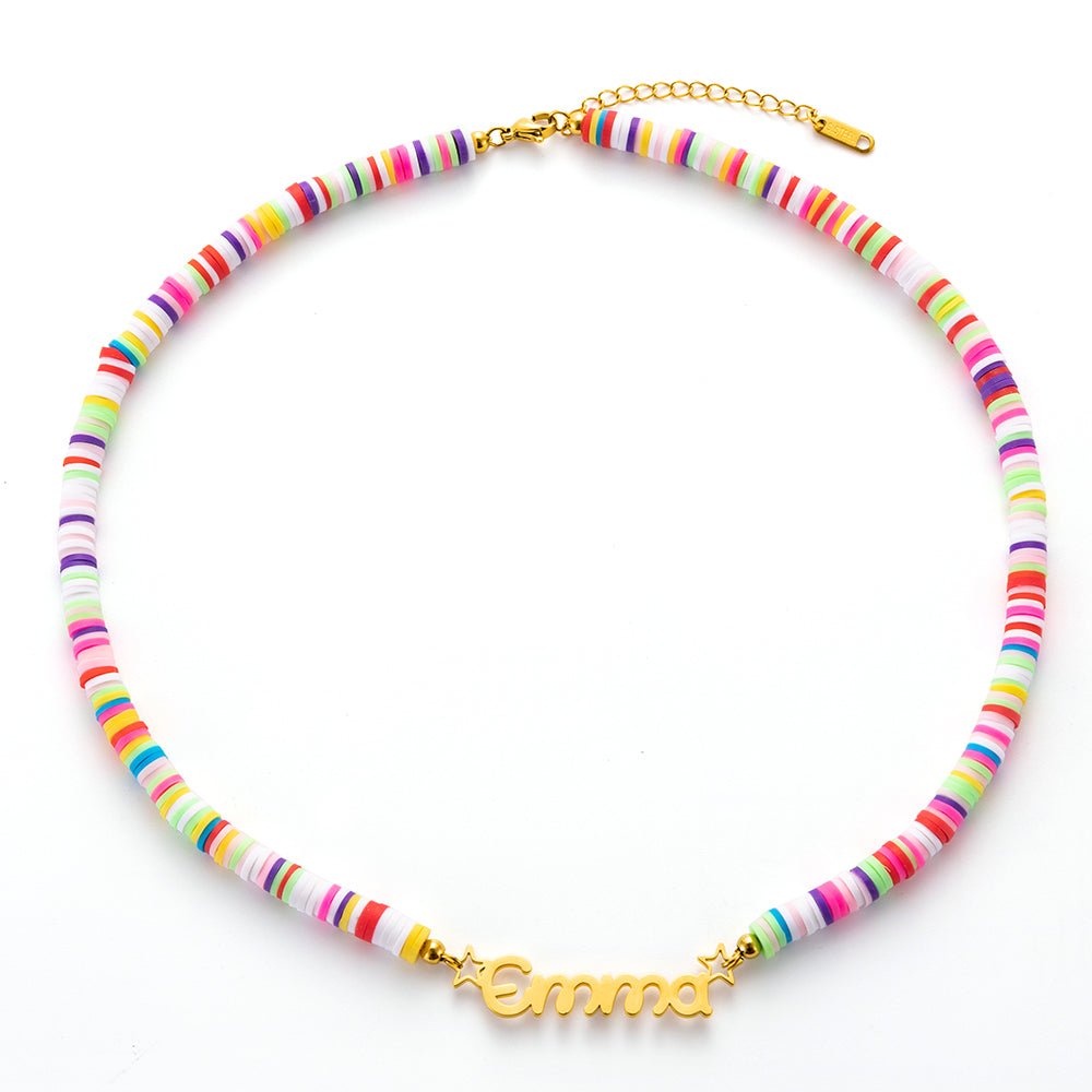 Collier personnalisable en perles de Heishi, perles colorées pendentif en acier 316L, modèle Rainbow