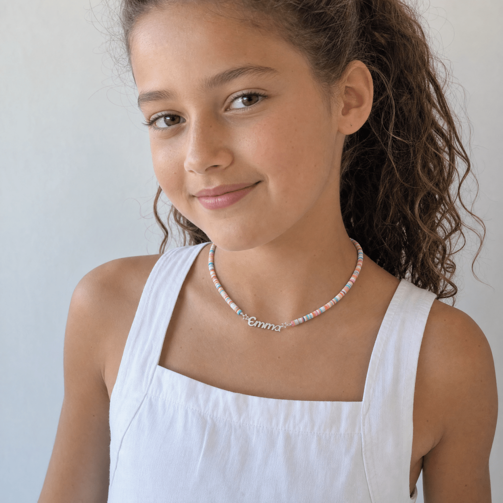 Collier personnalisable en perles de Heishi, perles colorées pendentif en acier 316L, pour filles