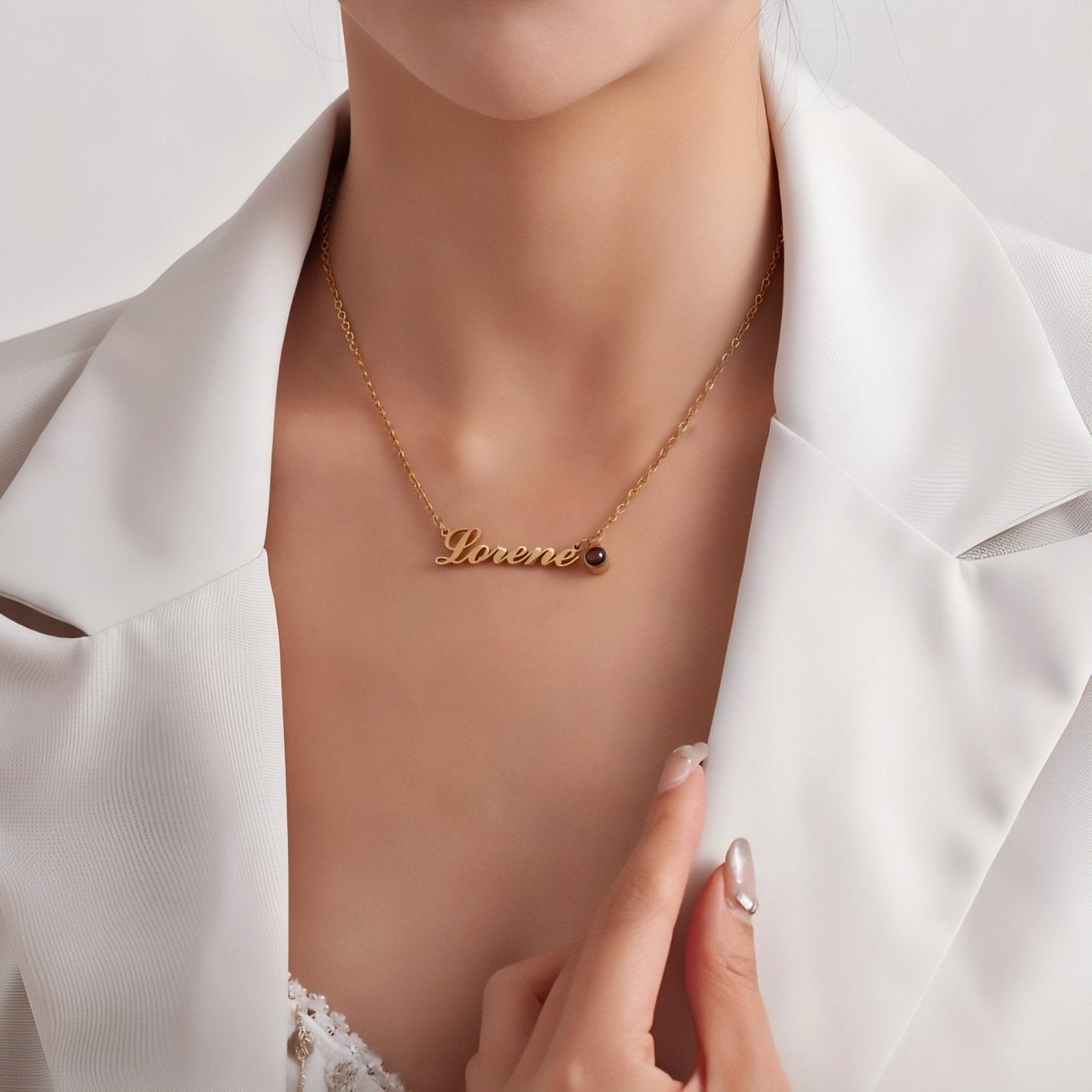 Collier personnalisable prénom et photo, acier inoxydable 18K, modèle Amor