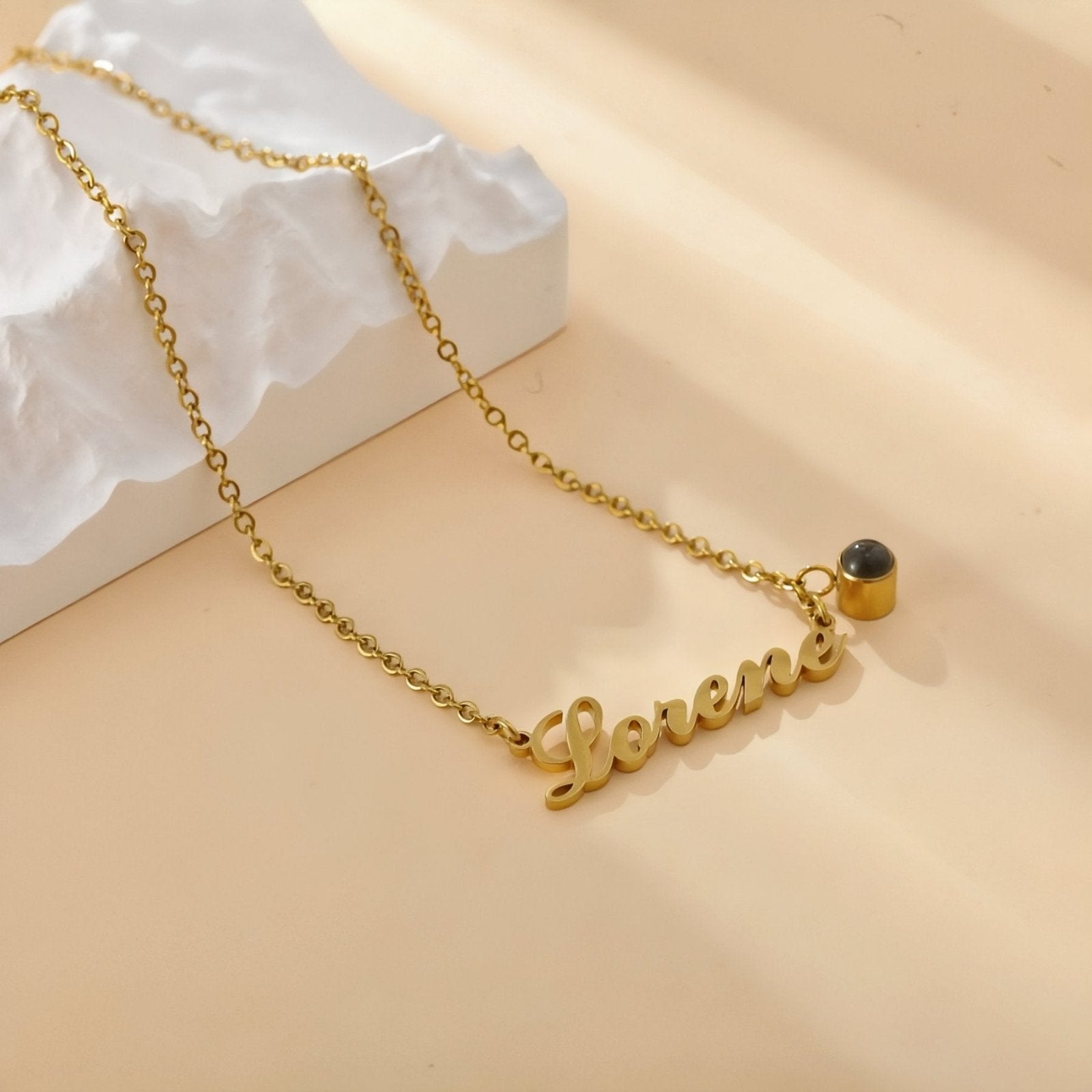 Collier personnalisable prénom et photo, acier inoxydable 18K, modèle Amor