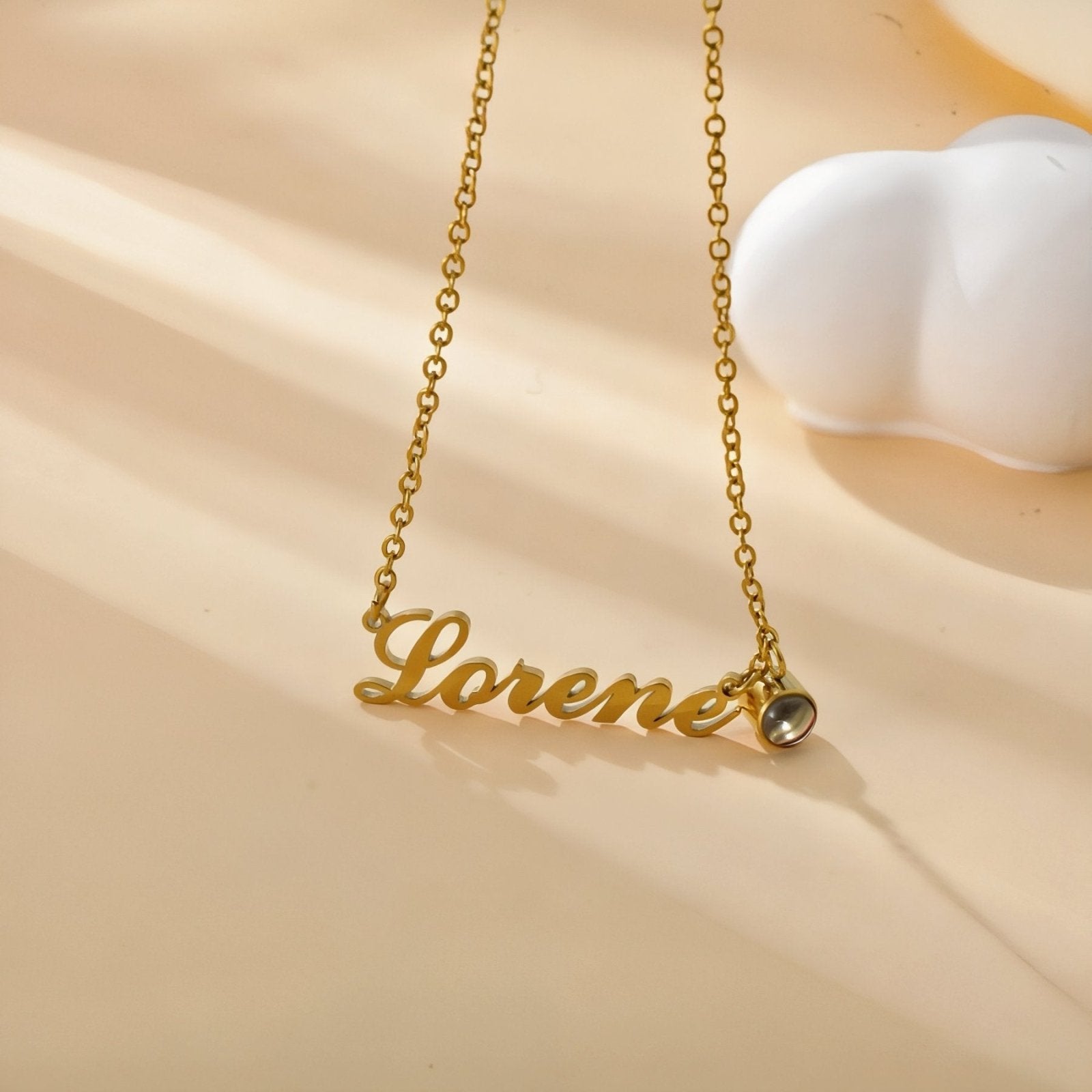 Collier personnalisable prénom et photo, acier inoxydable 18K, modèle Amor