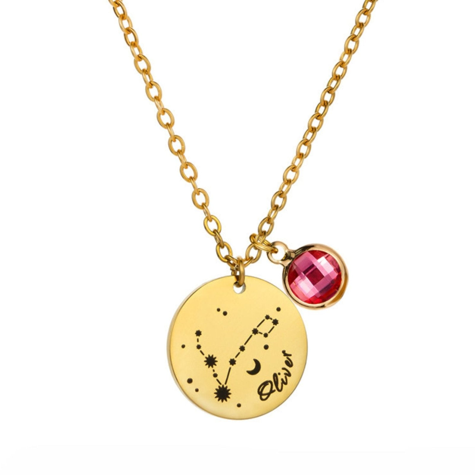 Collier personnalisé astrologique, avec médaille constellation et pierre de naissance, en acier inoxydable