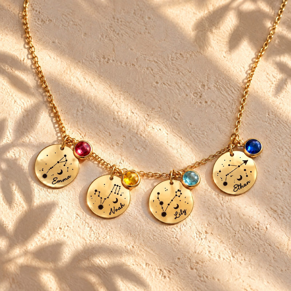 Collier personnalisé astrologique, avec médaille constellation et pierre de naissance, en acier inoxydable