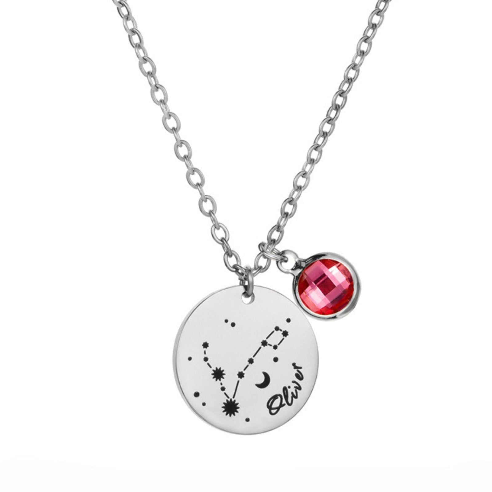 Collier personnalisé astrologique, avec médaille constellation et pierre de naissance, en acier inoxydable