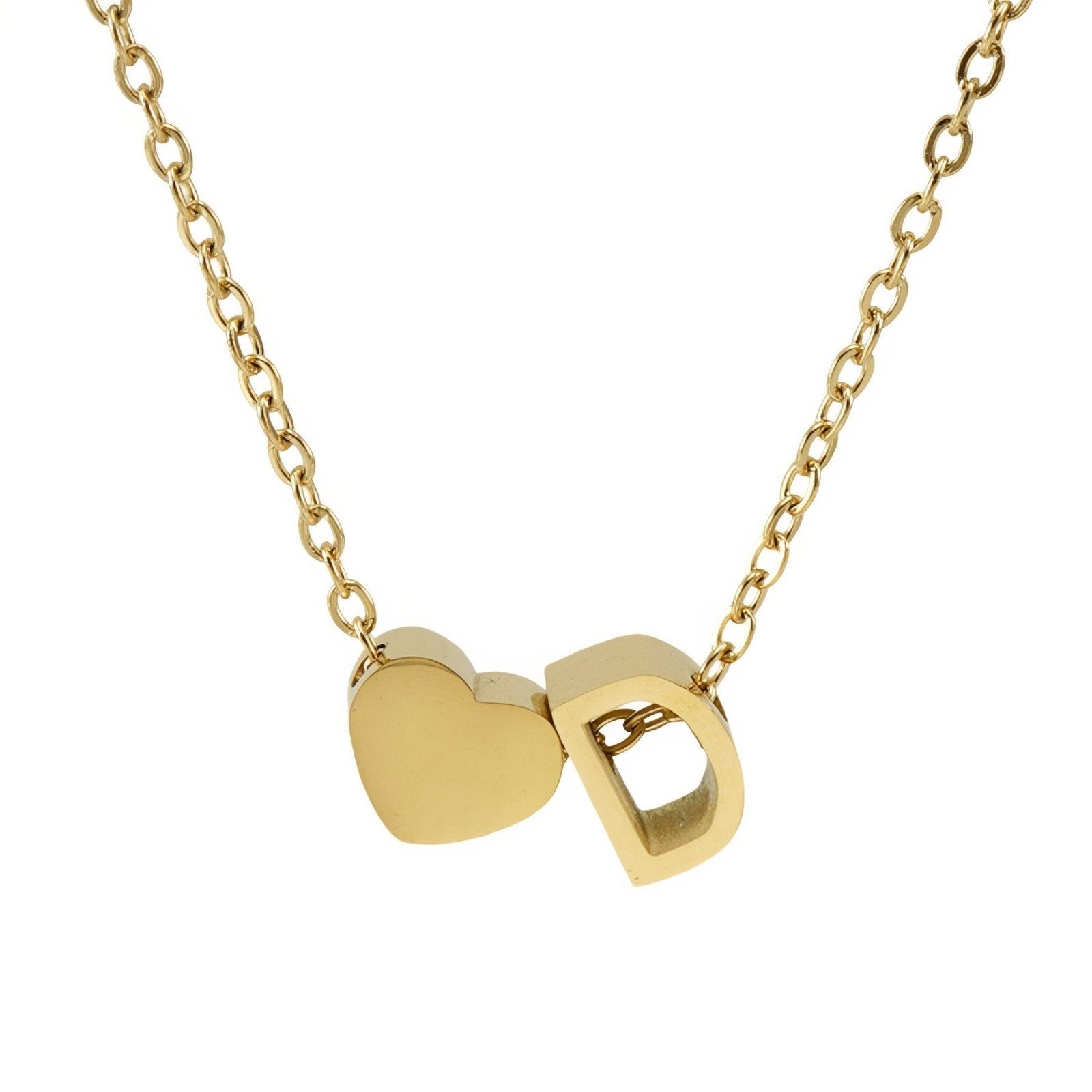 Collier personnalisé avec pendentif cœur et lettre initiale, en acier inoxydable plaqué or 18K