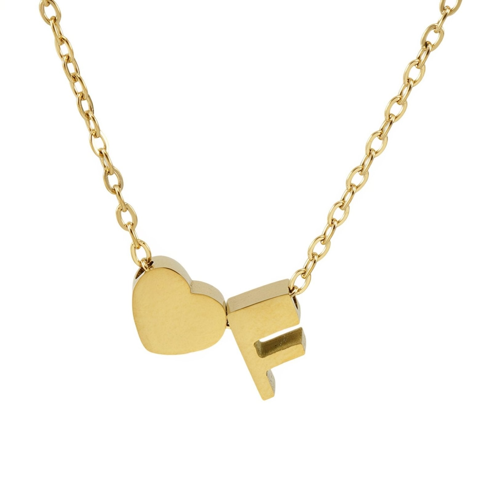 Collier personnalisé avec pendentif cœur et lettre initiale, en acier inoxydable plaqué or 18K