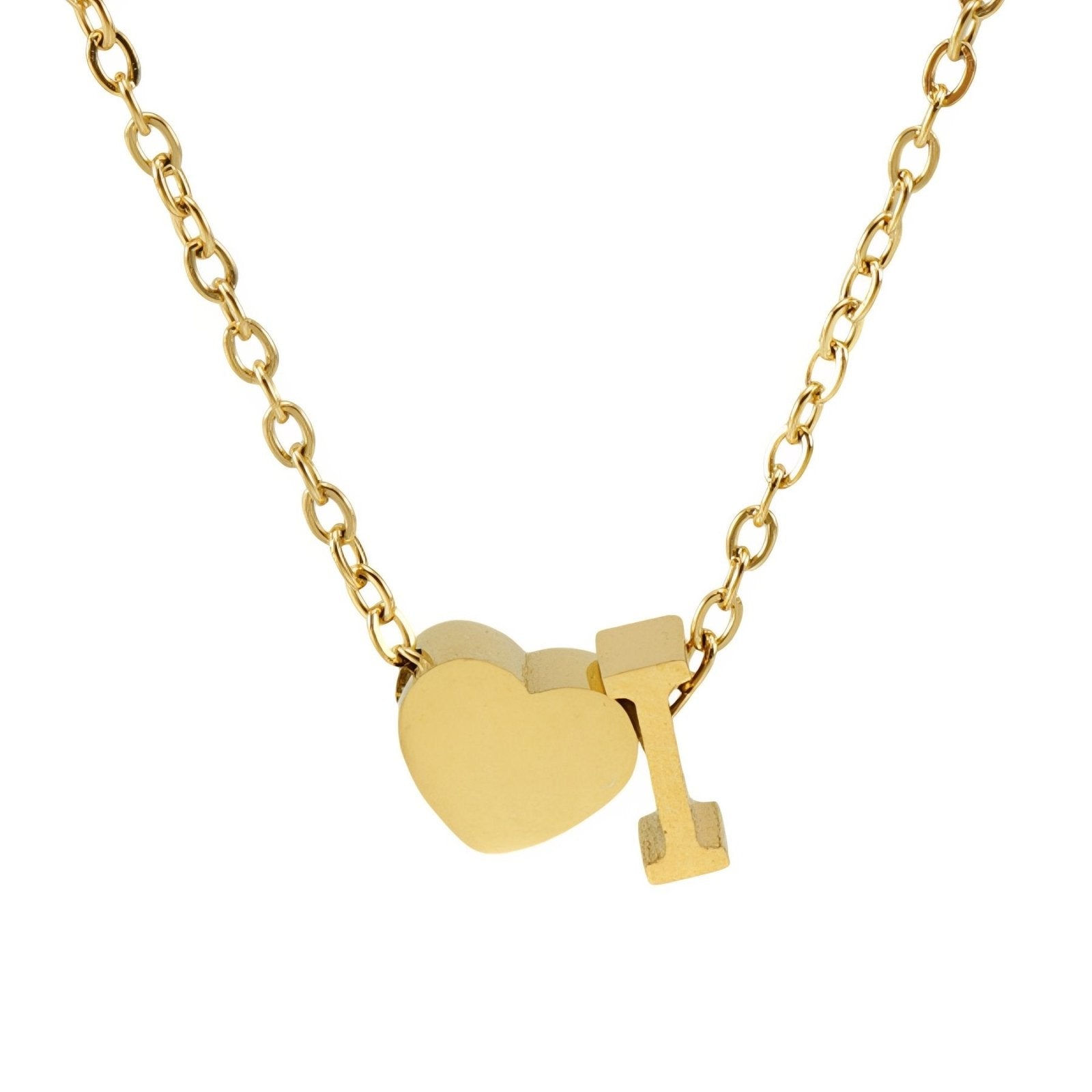 Collier personnalisé avec pendentif cœur et lettre initiale, en acier inoxydable plaqué or 18K