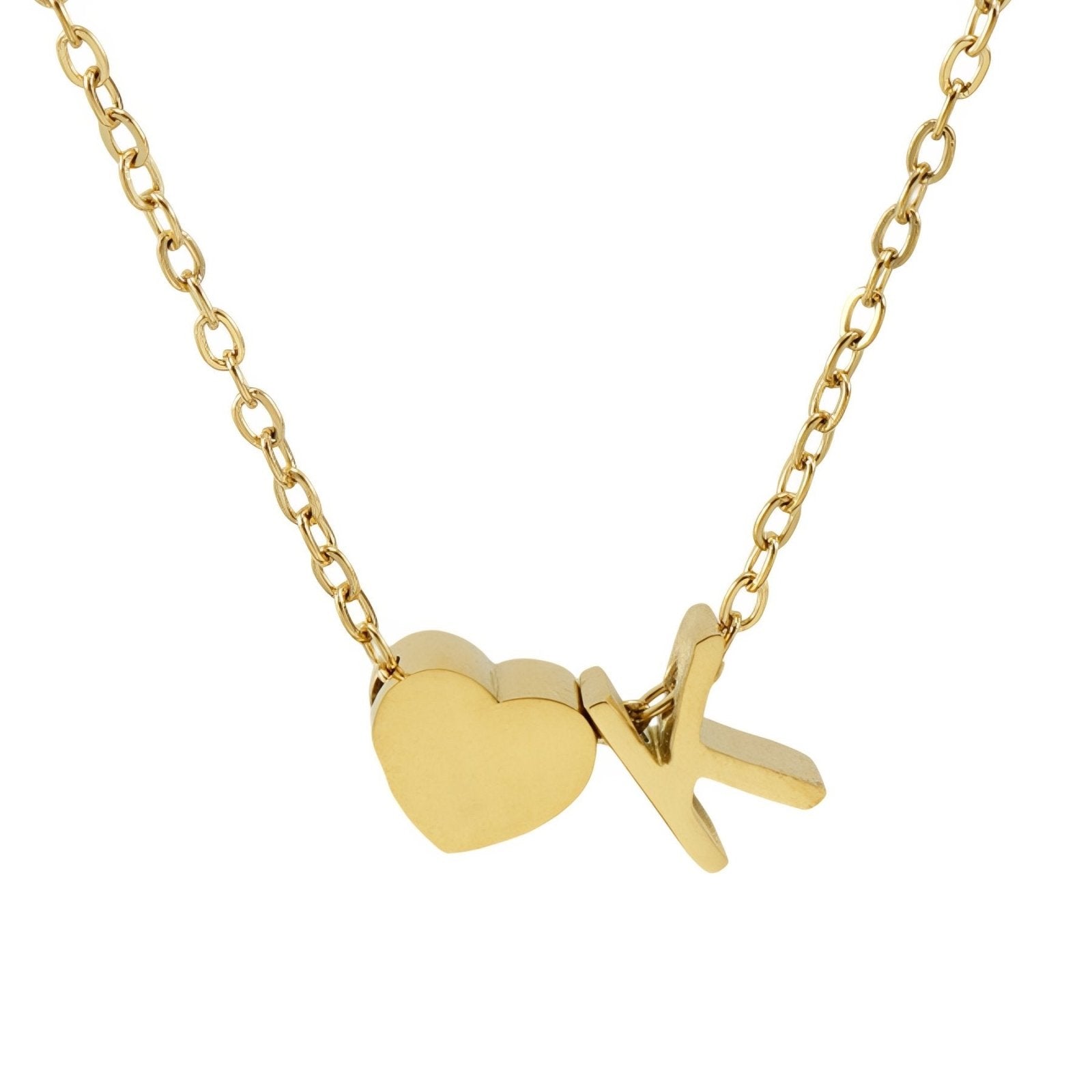Collier personnalisé avec pendentif cœur et lettre initiale, en acier inoxydable plaqué or 18K