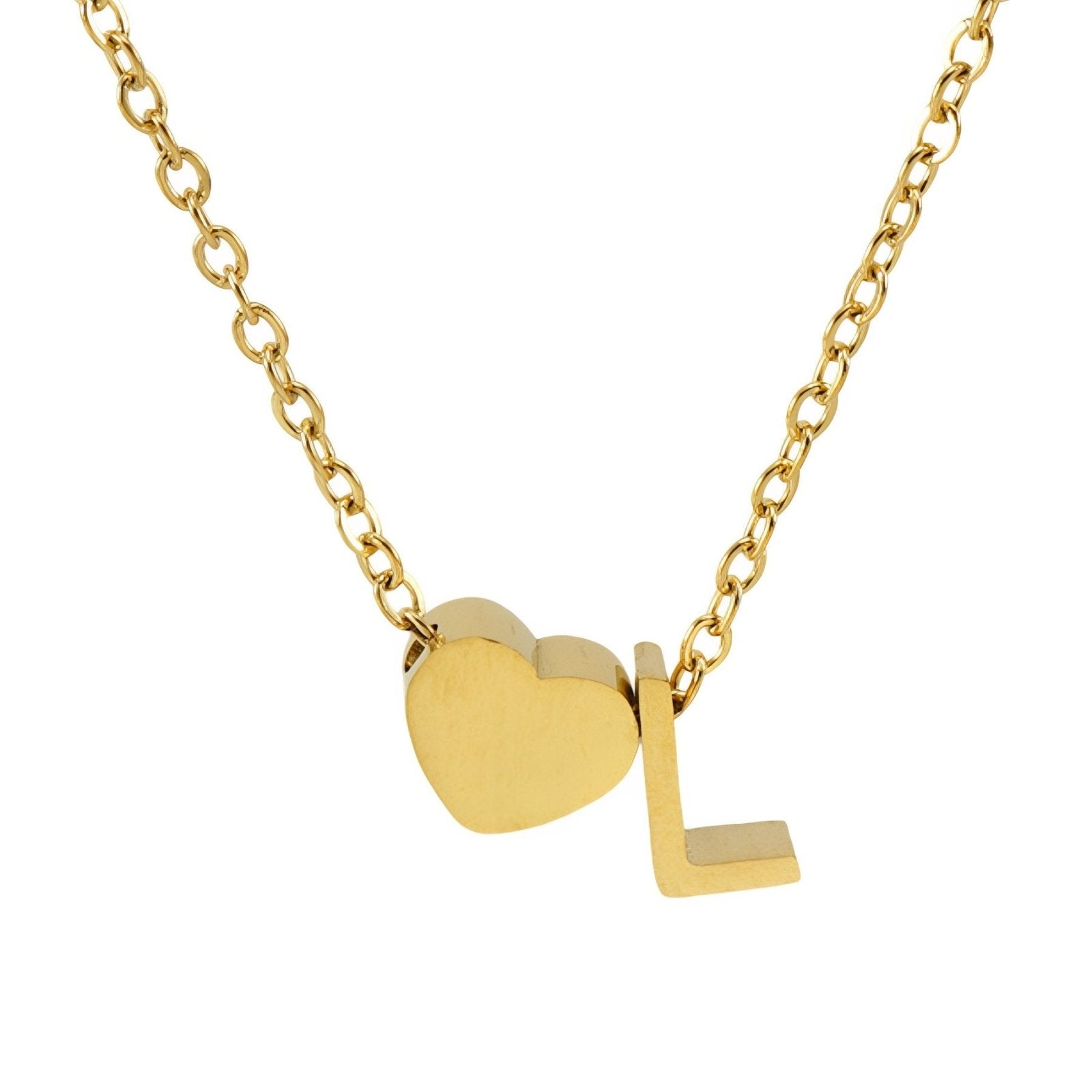 Collier personnalisé avec pendentif cœur et lettre initiale, en acier inoxydable plaqué or 18K