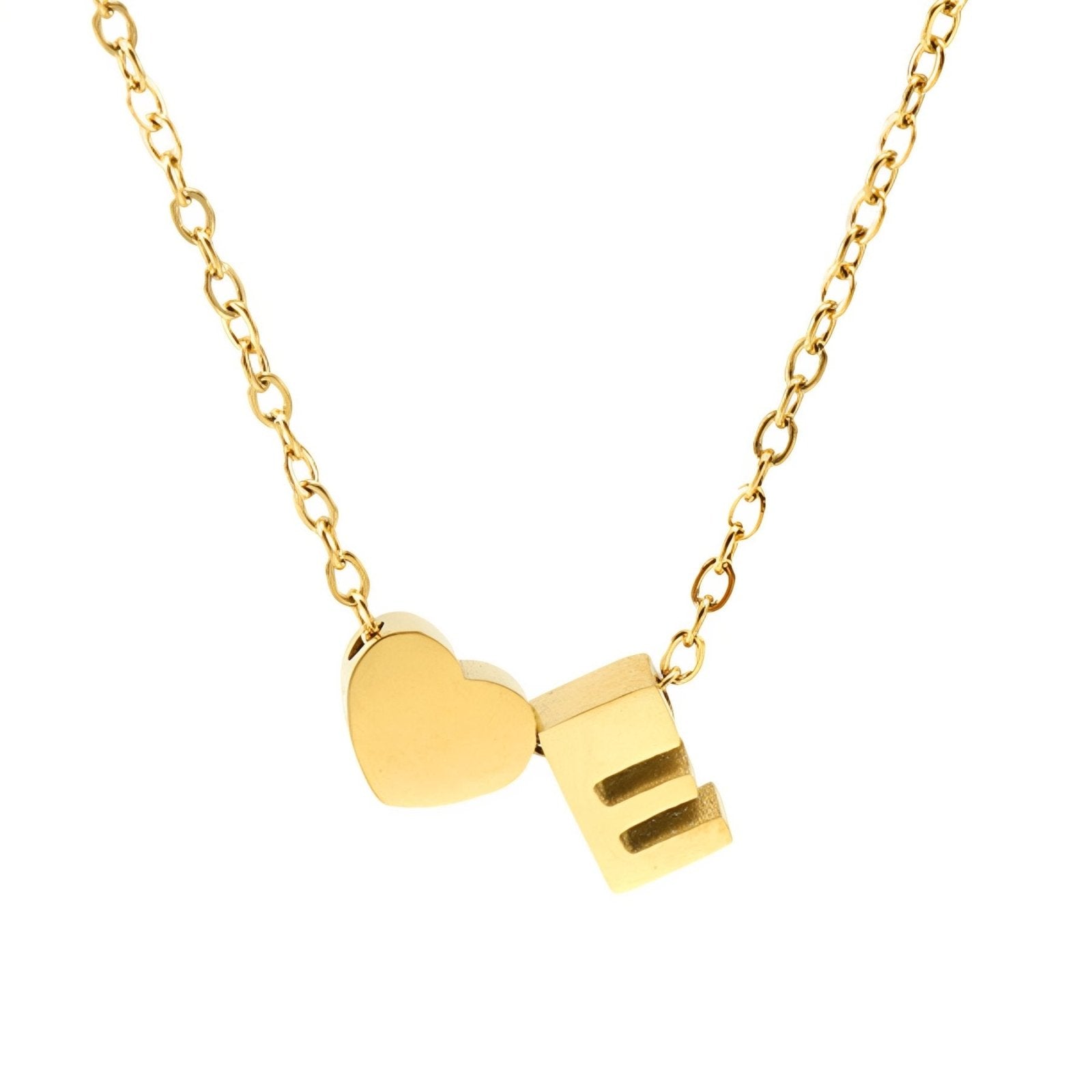 Collier personnalisé avec pendentif cœur et lettre initiale, en acier inoxydable plaqué or 18K