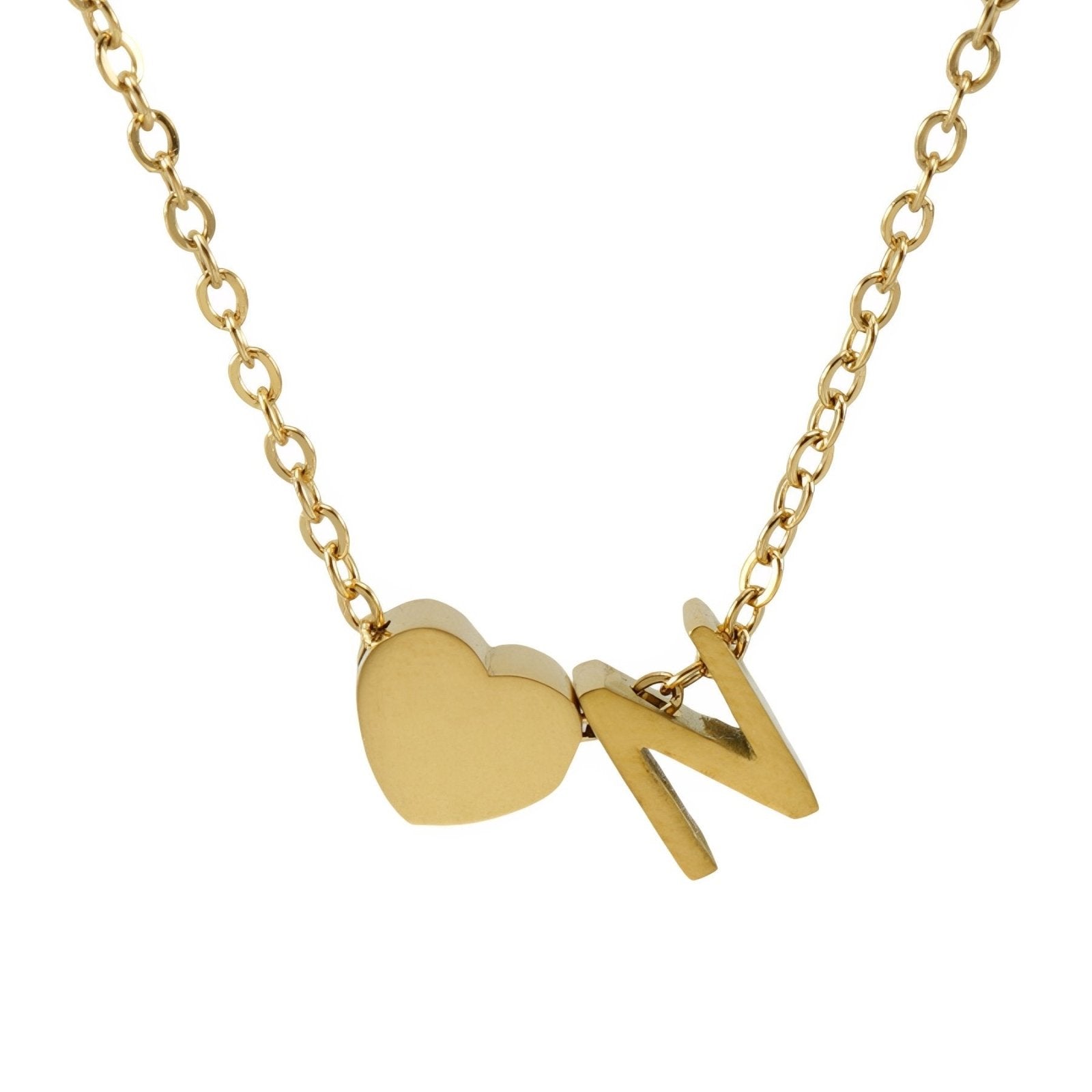 Collier personnalisé avec pendentif cœur et lettre initiale, en acier inoxydable plaqué or 18K