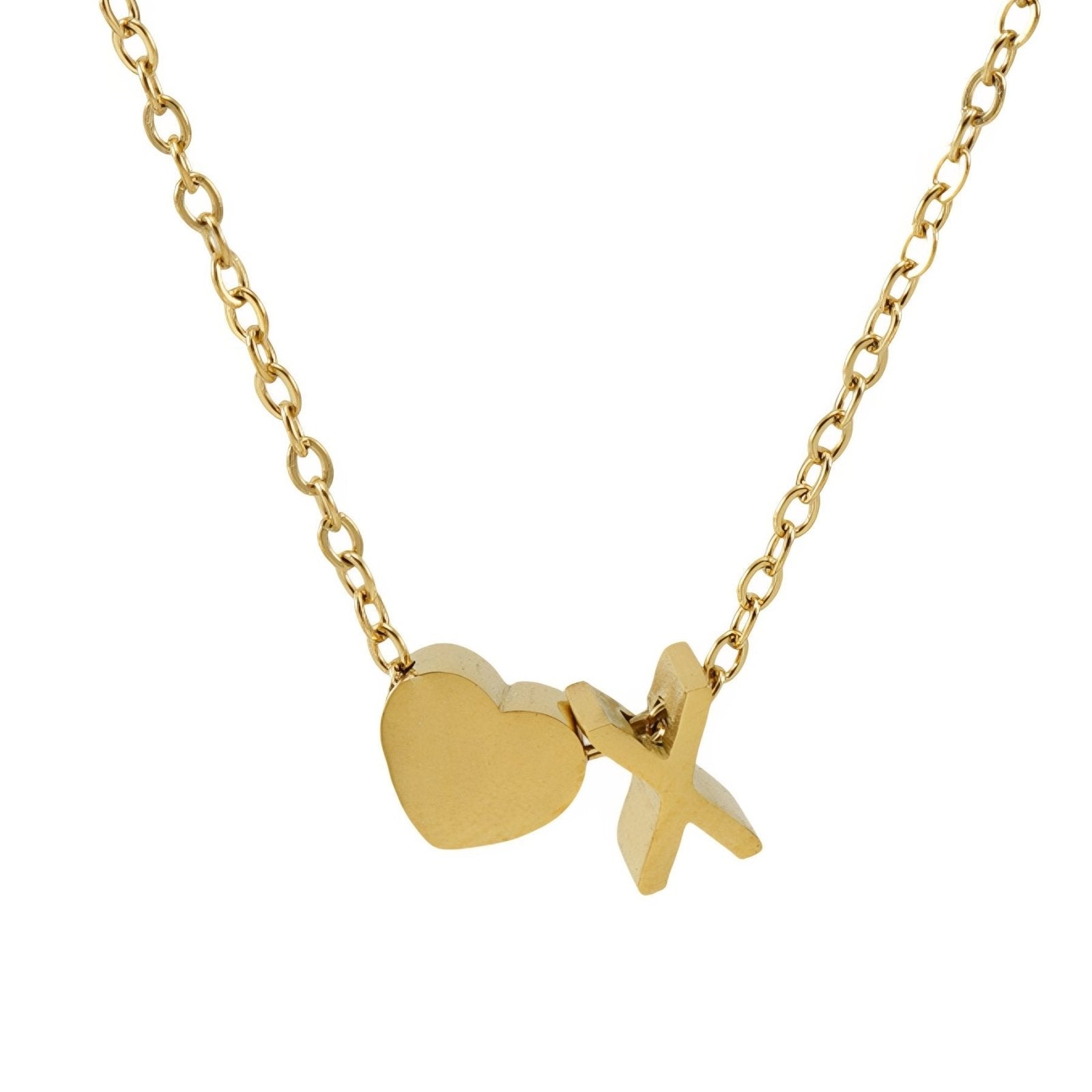 Collier personnalisé avec pendentif cœur et lettre initiale, en acier inoxydable plaqué or 18K