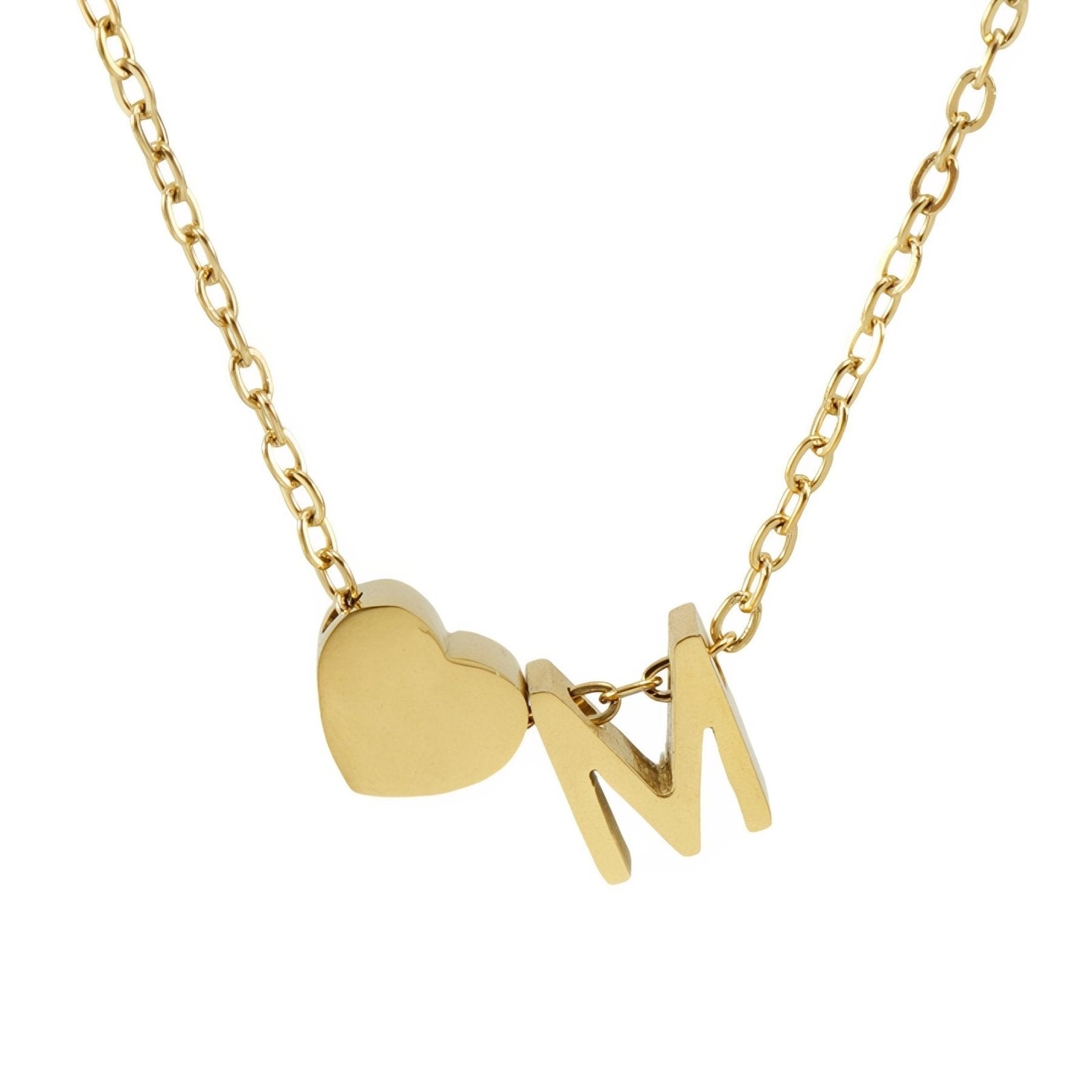 Collier personnalisé avec pendentif cœur et lettre initiale, en acier inoxydable plaqué or 18K